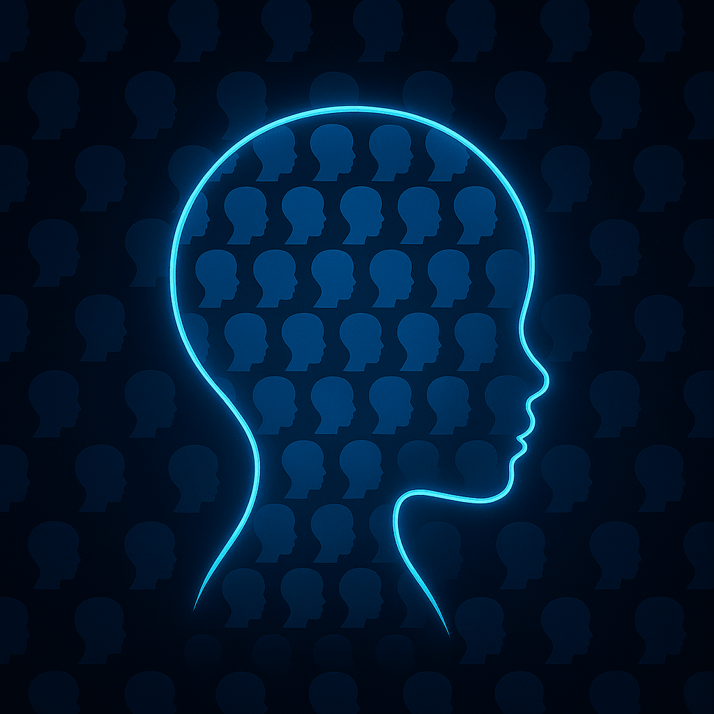 A large neon-blue silhouette of a child's head in profile, filled with hundreds of smaller child head silhouettes inside it. The background is black and features more small child silhouettes, creating a sense of scale and invisibility. A large neon-blue silhouette of a child's head in profile, filled with hundreds of smaller child head silhouettes inside it. The background is black and features more small child silhouettes, creating a sense of scale and invisibility.