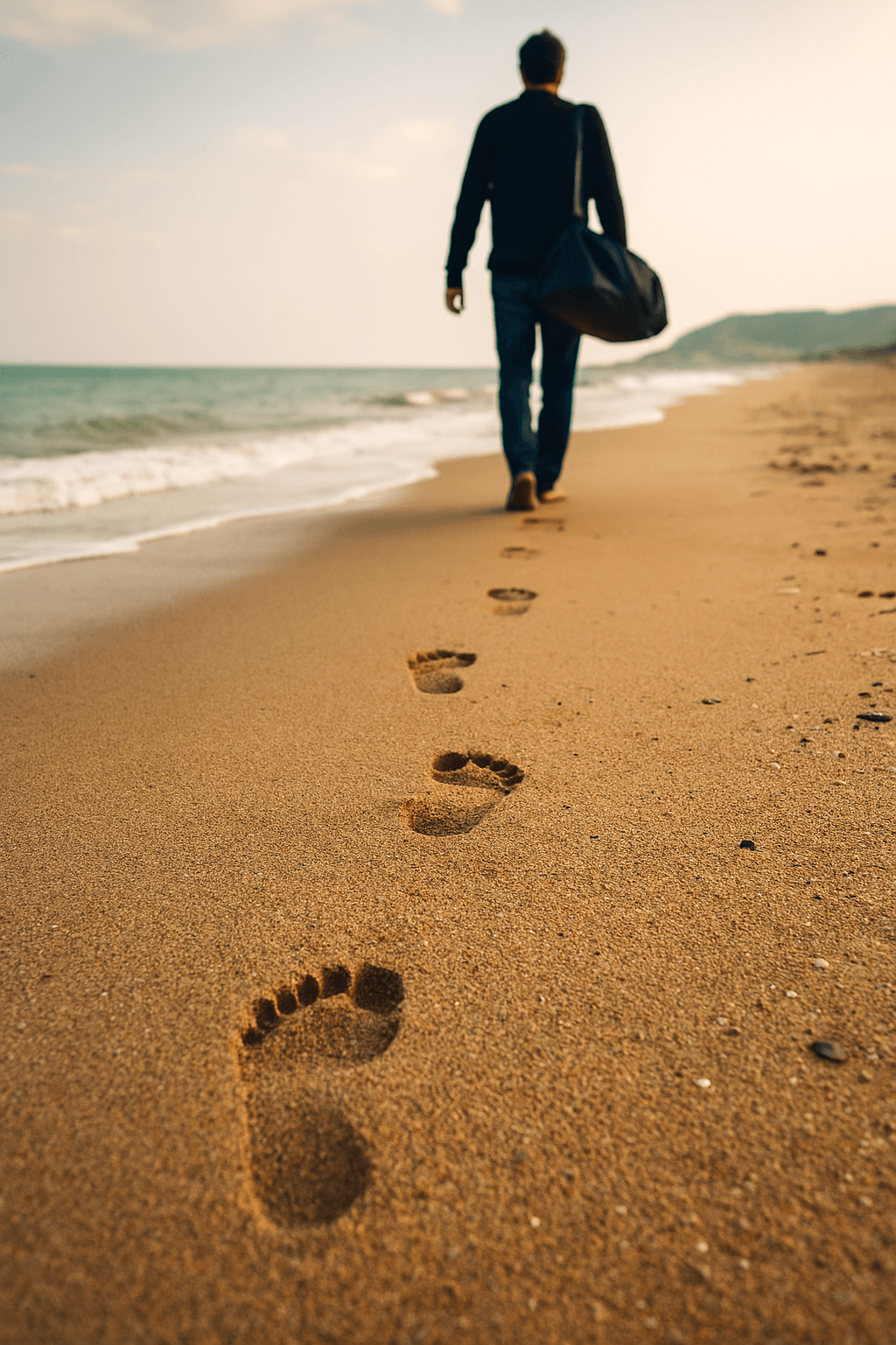 Footprints trail through golden sand as a lone figure walks away along the shoreline, carrying a packed travel bag—symbolising quiet departure, legacy weight, and the emotional toll of civic disillusionment. Footprints trail through golden sand as a lone figure walks away along the shoreline, carrying a packed travel bag—symbolising quiet departure, legacy weight, and the emotional toll of civic disillusionment.