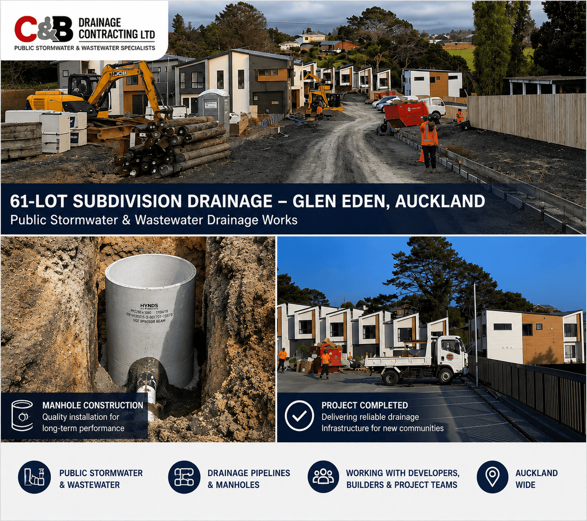 Get Reliable Drainage Solutions for Your Projects Your Trusted Drainage Experts We are Auckland Council and Watercare certified contractors, specialize in subdivision, residential and commercial projects in Auckland wide. Our fully licensed professional work team provide high-efficiency service and affordable price to help you reach the goal. - Send to us your EPA to get a free quote today! Get Reliable Drainage Solutions for Your Projects Your Trusted Drainage Experts We are Auckland Council and Watercare certified contractors, specialize in subdivision, residential and commercial projects in Auckland wide. Our fully licensed professional work team provide high-efficiency service and affordable price to help you reach the goal. - Send to us your EPA to get a free quote today!