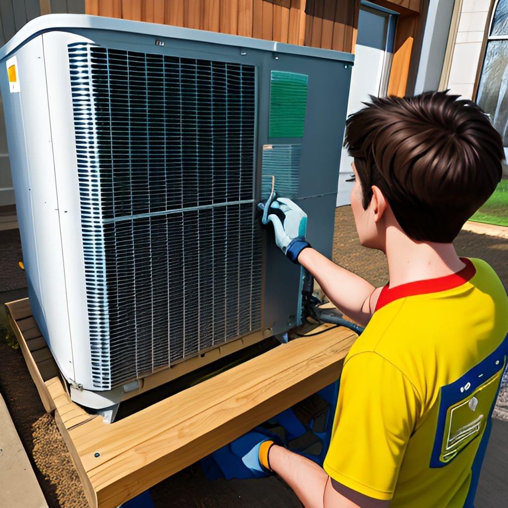 Des chauffagistes qui installent un équipement de climatisation Des chauffagistes qui installent un équipement de climatisation