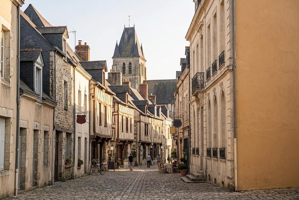 Mur pignon nu dans une rue ancienne près d'une église classée, secteur protégé Mur pignon nu dans une rue ancienne près d'une église classée, secteur protégé