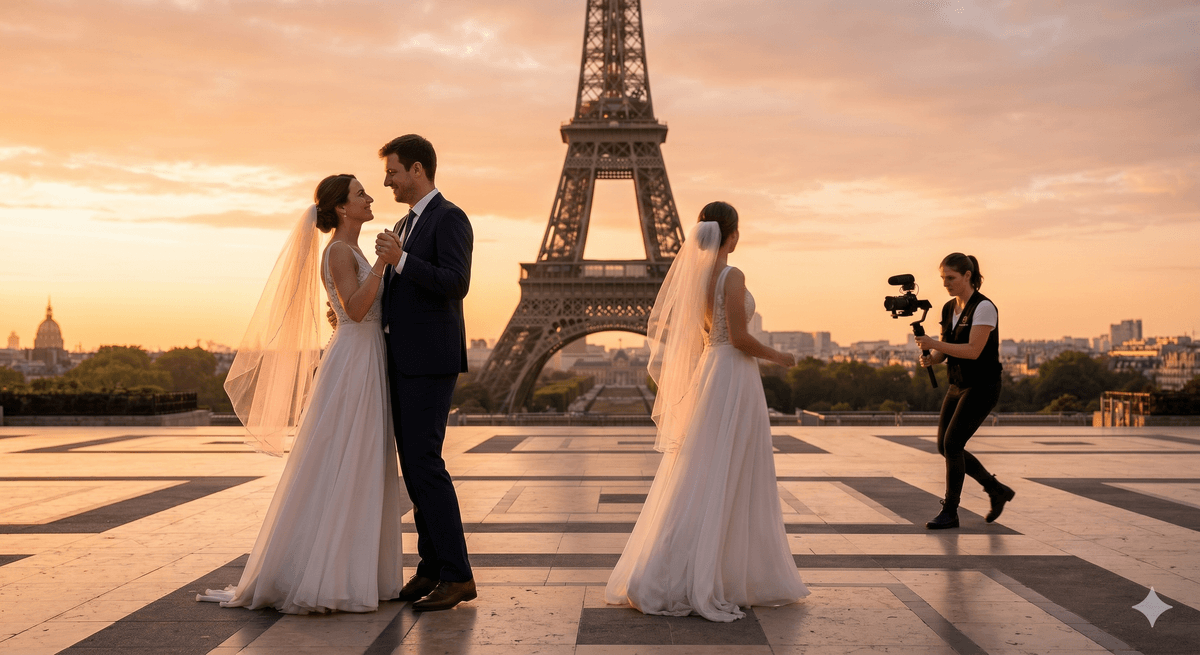 séquence couple Trocadéro golden hour séquence couple Trocadéro golden hour