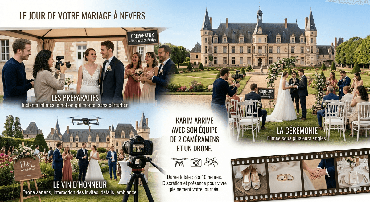 Karim arrive avec son équipe de 2 caméramens et un drone Karim arrive avec son équipe de 2 caméramens et un drone