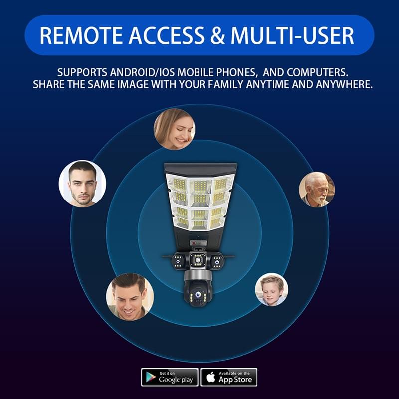 4G Solar Security Light with Triple Lens Camera 3 Screen 6.0MP, 180W Street Light, Two-Way Audio