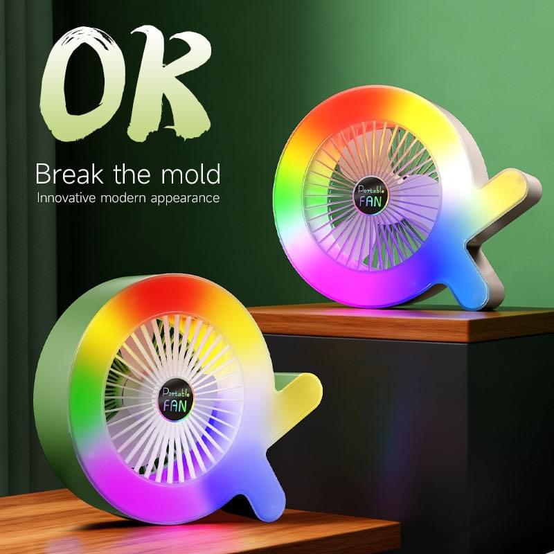 3-Speed Colorful LED Desk Fan with Ambient Lighting - Adjustable Wind Speed & RGB Mood Light