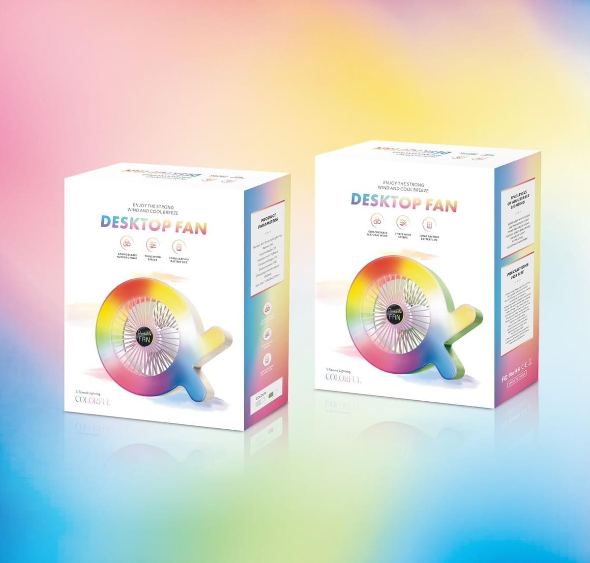 3-Speed Colorful LED Desk Fan with Ambient Lighting - Adjustable Wind Speed & RGB Mood Light