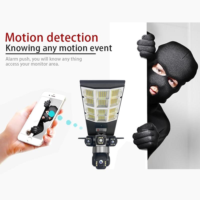 4G Solar Security Light with Triple Lens Camera 3 Screen 6.0MP, 180W Street Light, Two-Way Audio