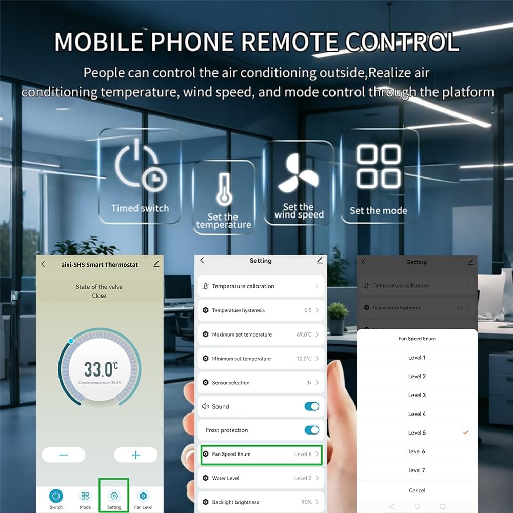 Tuya WiFi Thermostat for Air Conditioning Fan Coil Units, DC 0–10V Outputs for Fan and Valve Control