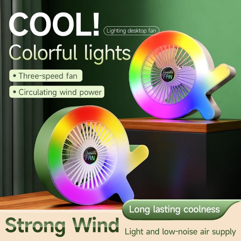 3-Speed Colorful LED Desk Fan with Ambient Lighting - Adjustable Wind Speed & RGB Mood Light