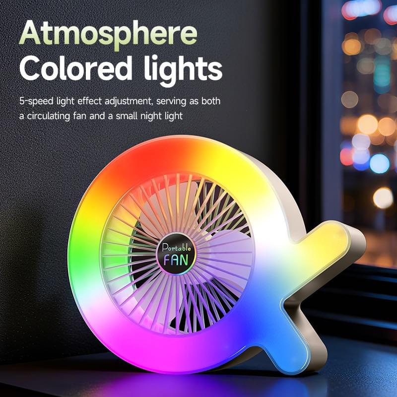 3-Speed Colorful LED Desk Fan with Ambient Lighting - Adjustable Wind Speed & RGB Mood Light