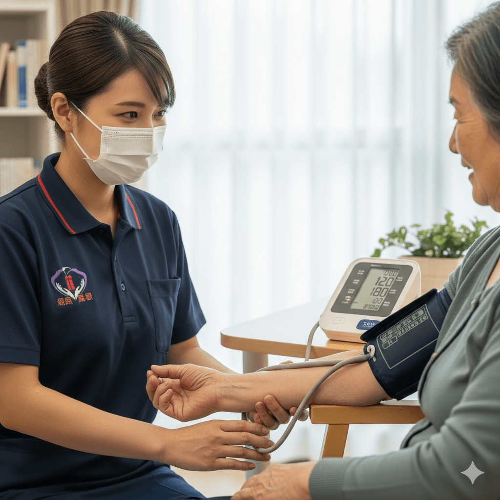 北投冠冕居服員協助測量血壓、體溫、脈搏與呼吸 北投冠冕居服員協助測量血壓、體溫、脈搏與呼吸