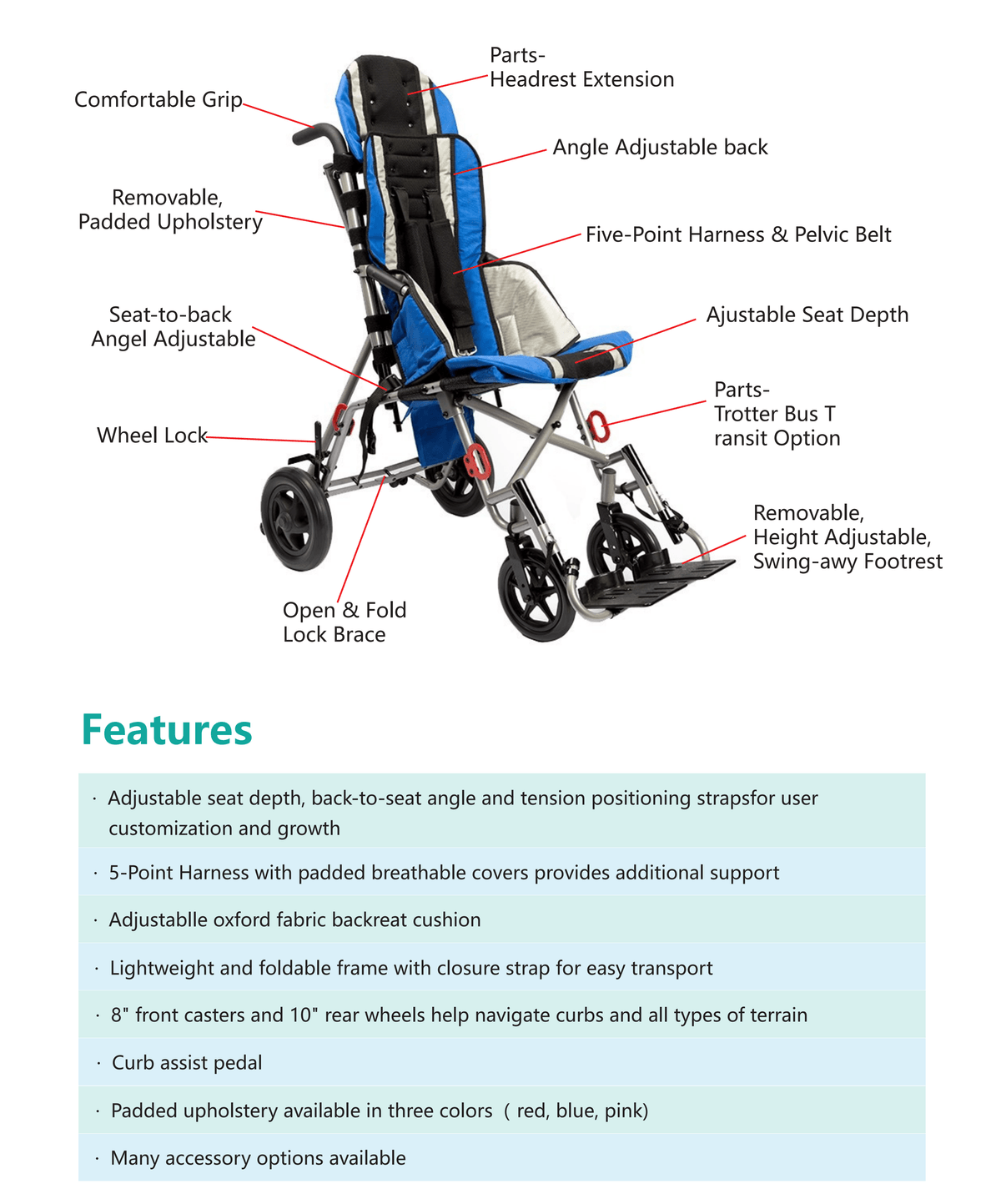 Pediatric Mobility Chair, Folding Medical Special Needs Stroller