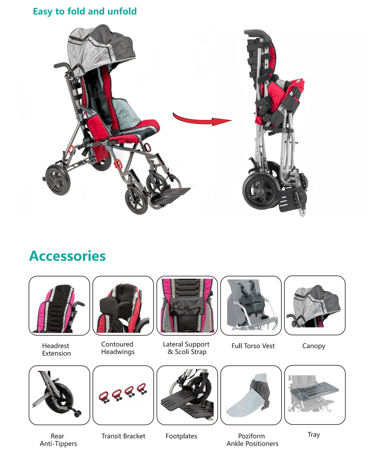 Pediatric Mobility Chair, Folding Medical Special Needs Stroller