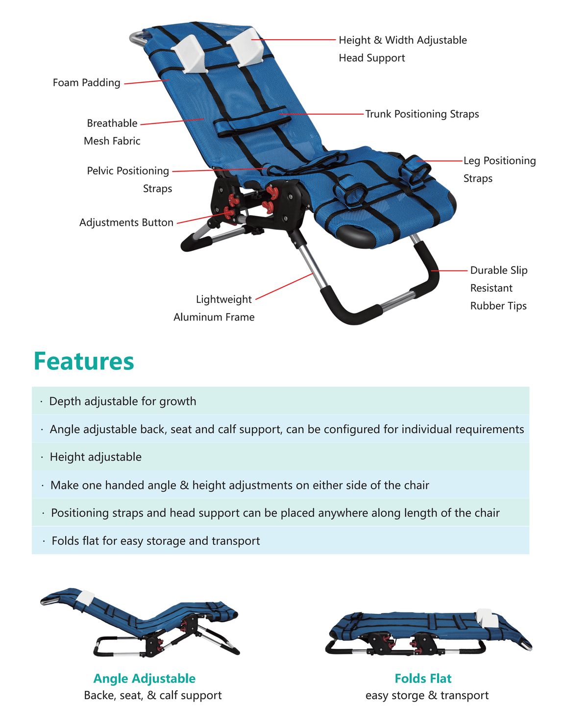 Deluxe and Lightweight Pediatric Bath Chair