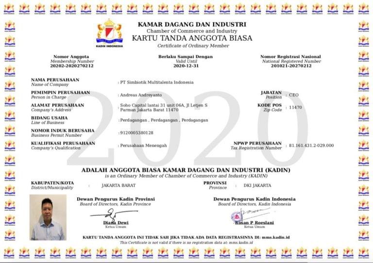 Kartu Tanda Anggota Kamar Dagang dan Industri: PT SMI 20202-2020270212 Kartu Tanda Anggota Kamar Dagang dan Industri: PT SMI 20202-2020270212