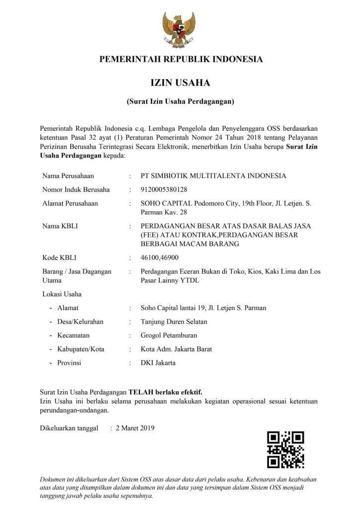 Izin Usaha PT SMI: Perdagangan Besar Atas Dasar Balas Jasa (Fee) atau Kontrak dan Berbagai Macam Barang Izin Usaha PT SMI: Perdagangan Besar Atas Dasar Balas Jasa (Fee) atau Kontrak dan Berbagai Macam Barang