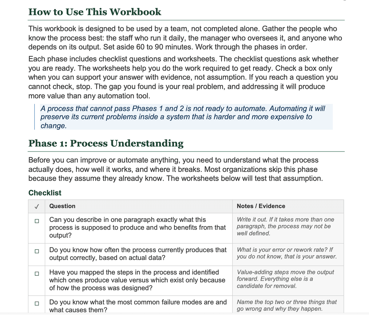 Process Readiness Workbook