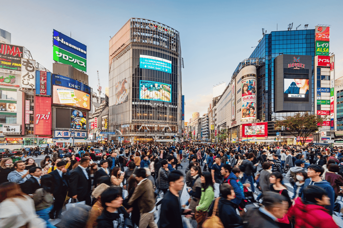 Crowded Shibuya Crossing in Tokyo, showing the busy side of Japan’s popular first-time visitor routes Crowded Shibuya Crossing in Tokyo, showing the busy side of Japan’s popular first-time visitor routes