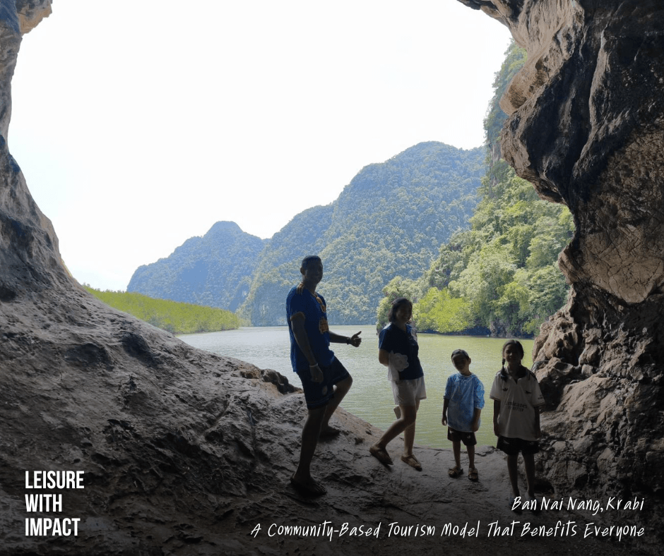 View of Krabi's limestone landscape from inside a cave on the Ban Nai Nang boat and kayaking journey View of Krabi's limestone landscape from inside a cave on the Ban Nai Nang boat and kayaking journey