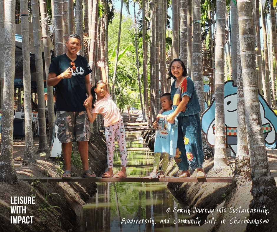 Family photo at a local orchard market experiencing sustainable and community-based tourism in Thailand Family photo at a local orchard market experiencing sustainable and community-based tourism in Thailand