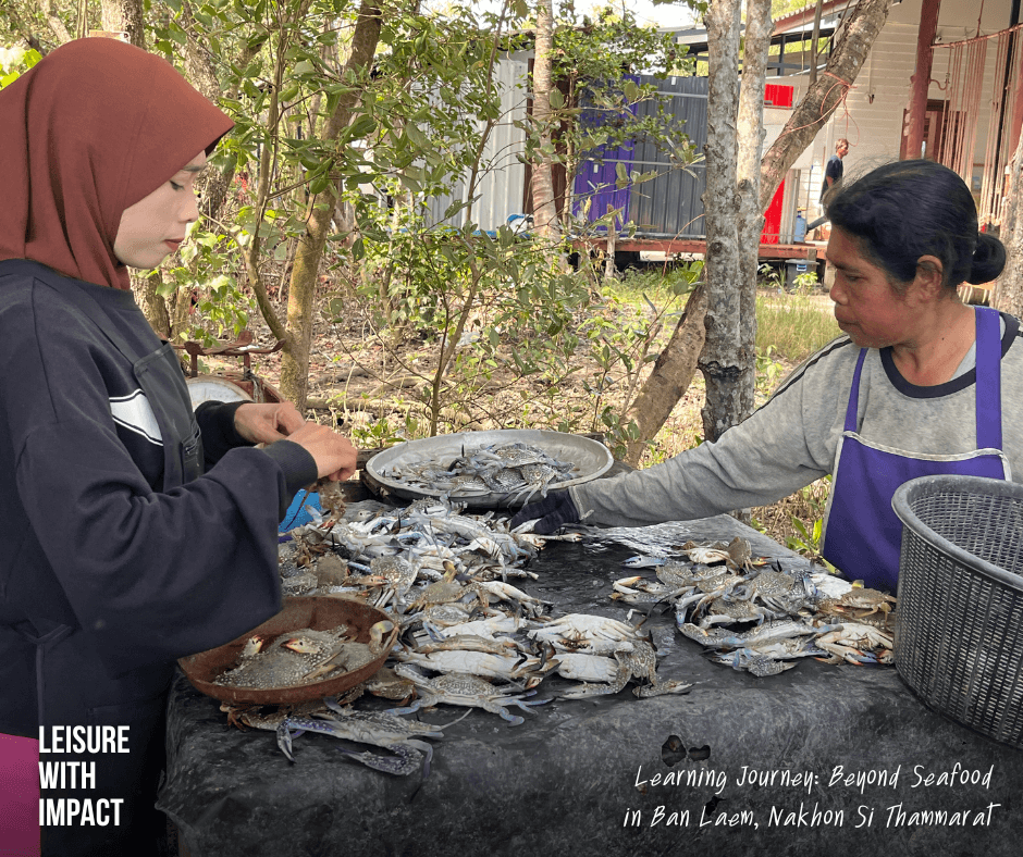 Members of the Ban Laem fishing community sorting fresh seafood after returning from the sea, supporting local livelihoods through responsible fishing. Members of the Ban Laem fishing community sorting fresh seafood after returning from the sea, supporting local livelihoods through responsible fishing.