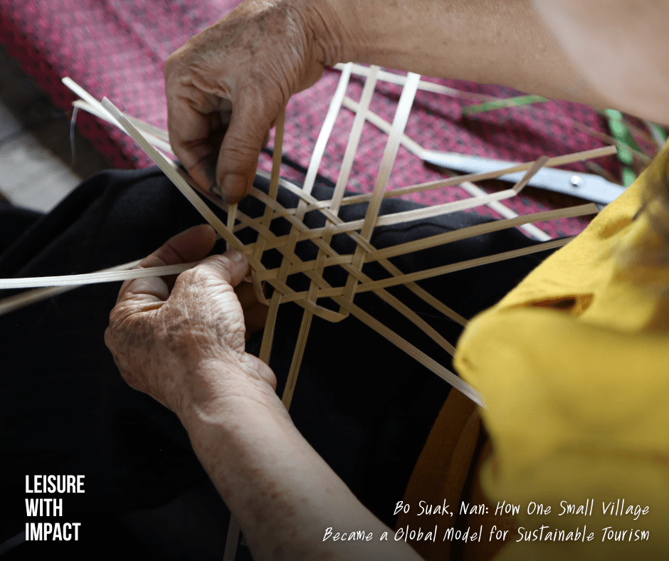 An elderly artisan demonstrates traditional bamboo weaving in Ban Taam, Bo Suak, Nan, preserving local craftsmanship through community-based tourism in Thailand. An elderly artisan demonstrates traditional bamboo weaving in Ban Taam, Bo Suak, Nan, preserving local craftsmanship through community-based tourism in Thailand.