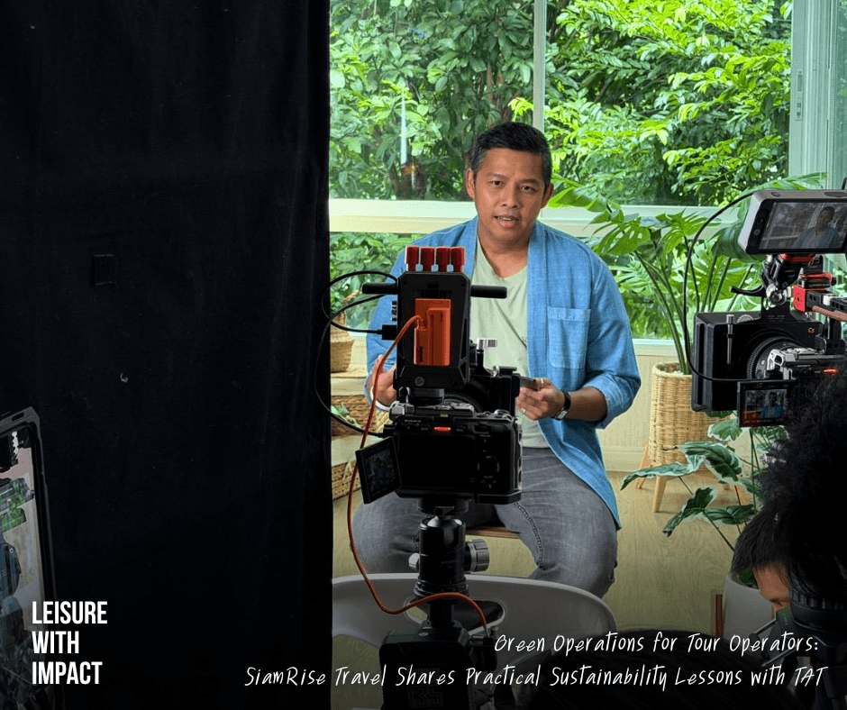 Thanawut Supangkaratana, founder of SiamRise Travel, filming a Green Operations for Tour Operators session for TAT's Thai MOOC program. Thanawut Supangkaratana, founder of SiamRise Travel, filming a Green Operations for Tour Operators session for TAT's Thai MOOC program.