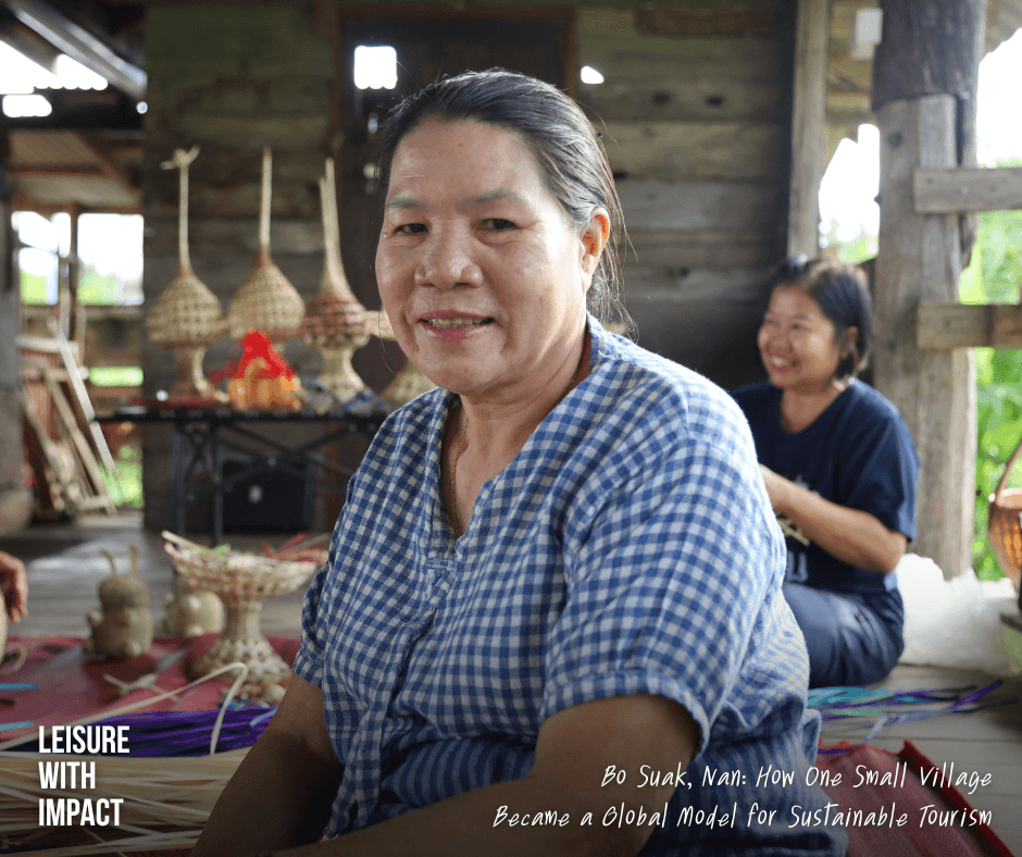 A local host from Ban Taam welcomes visitors and shares traditional knowledge through sustainable community-based tourism in Nan Province, Thailand. A local host from Ban Taam welcomes visitors and shares traditional knowledge through sustainable community-based tourism in Nan Province, Thailand.