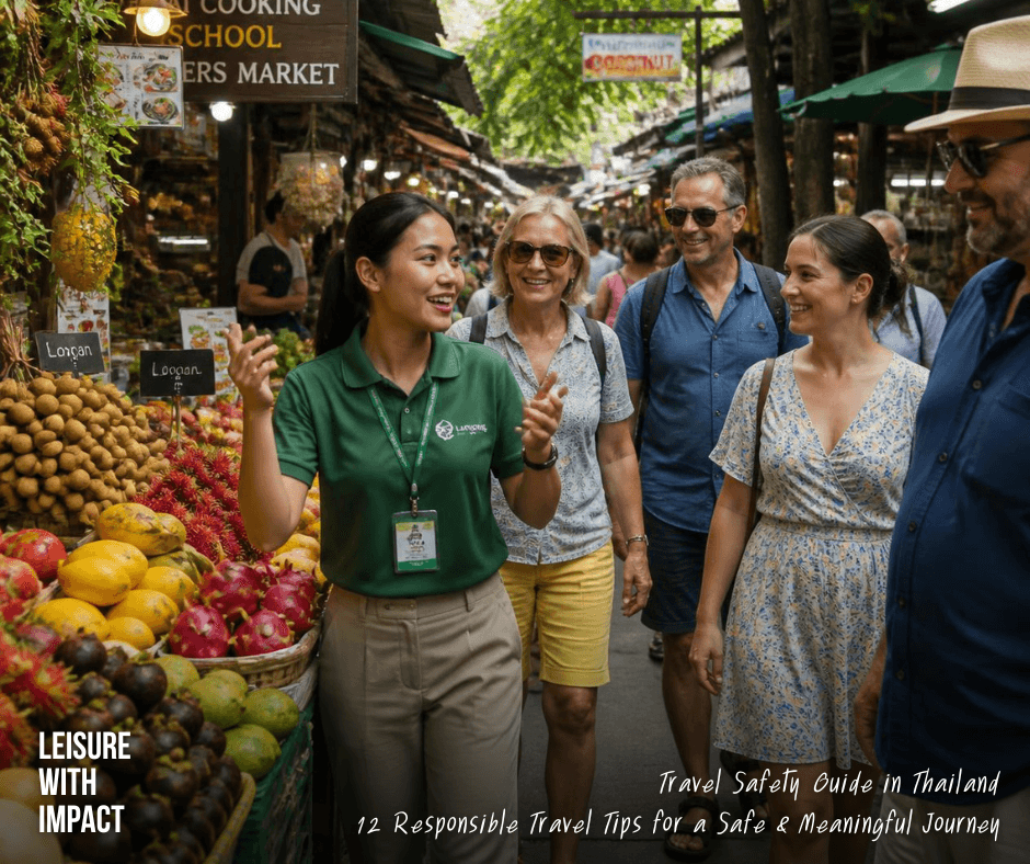 Travelers staying safe during a guided tour in Thailand Travelers staying safe during a guided tour in Thailand