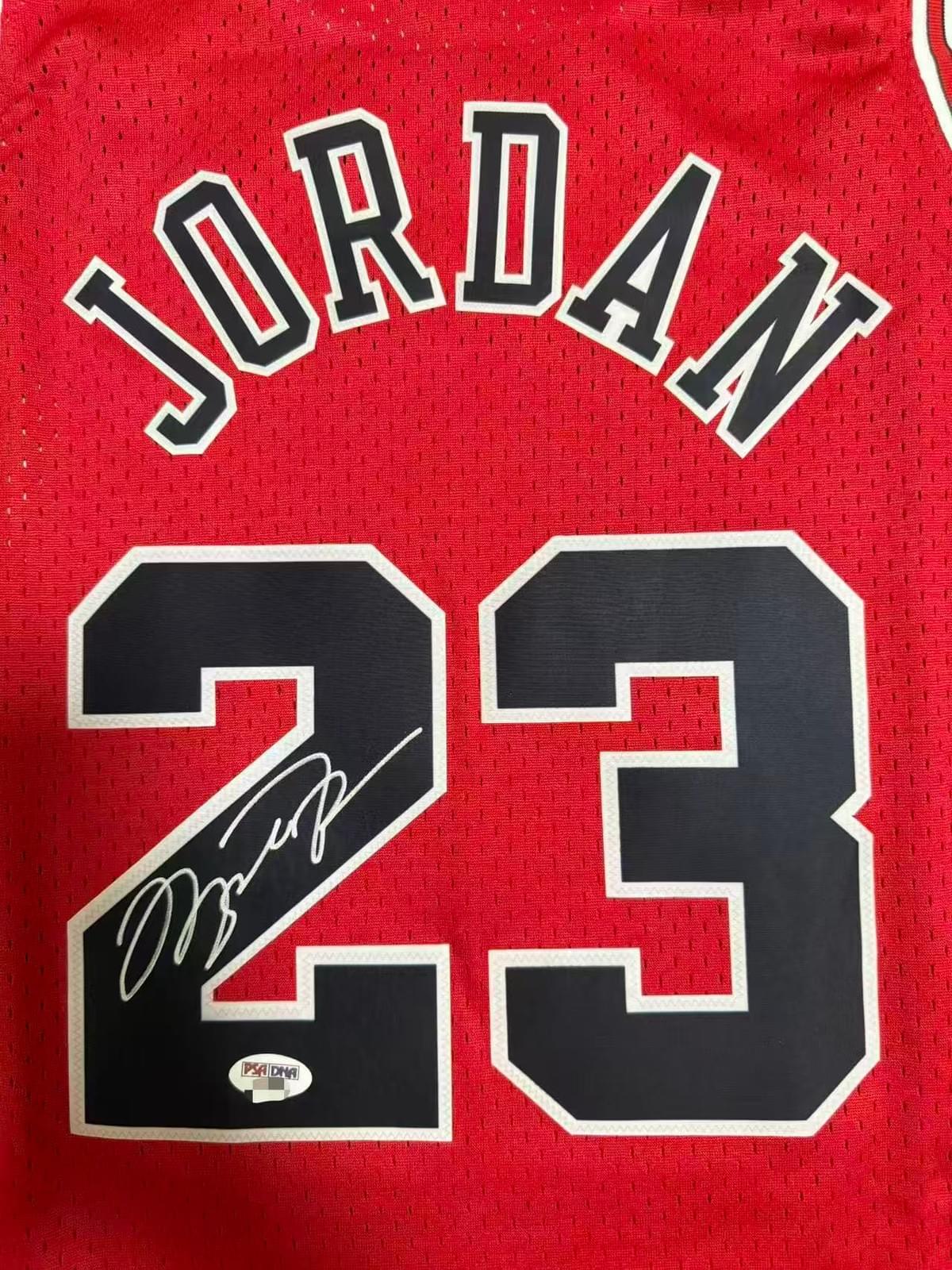 Michael Jordan #23 Chicago Bulls Red Autographed Basketball Jersey - PSA Certified