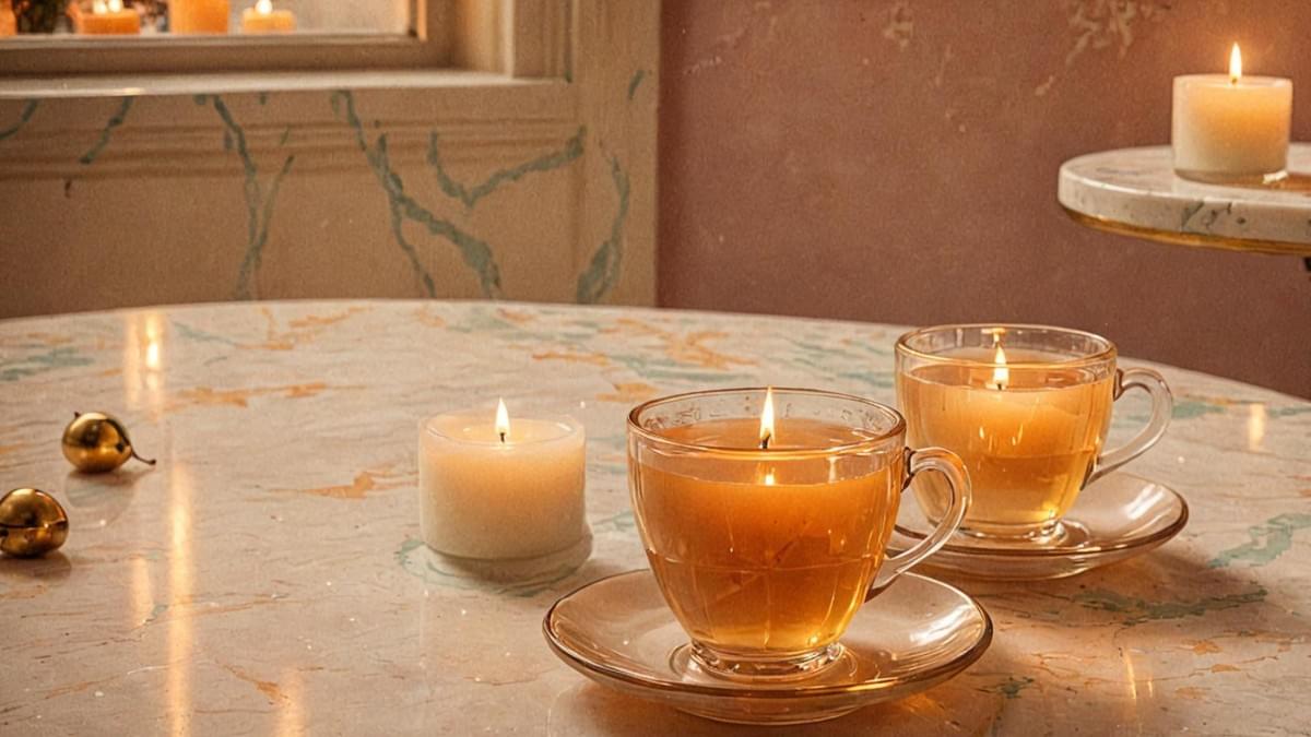 大理石桌上遺留的精緻耳環與兩杯咖啡 大理石桌上遺留的精緻耳環與兩杯咖啡