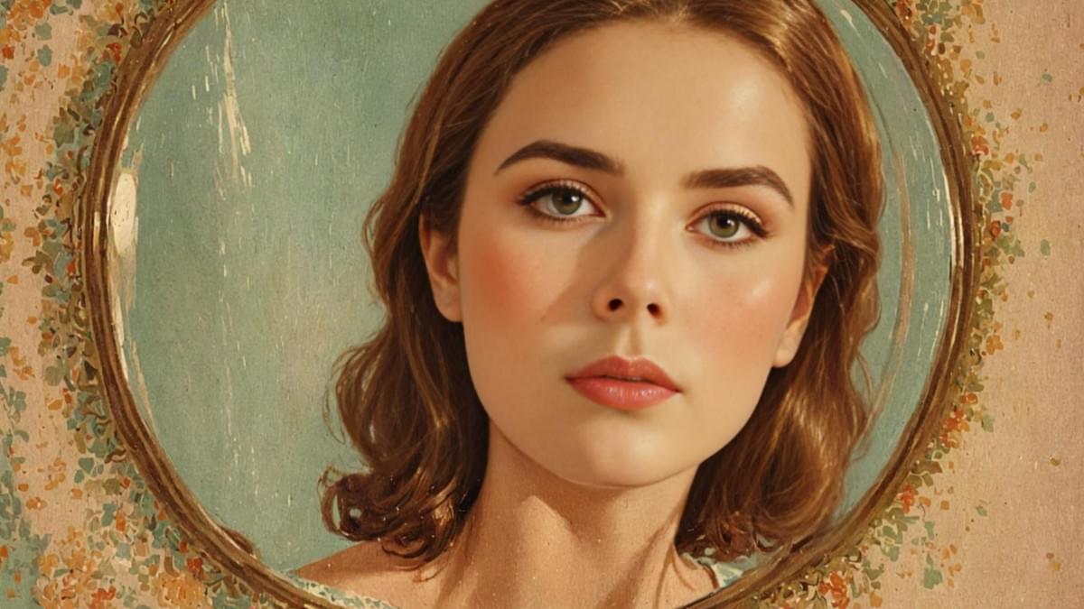 女性注視著裂開的高級鏡面,看見平靜的自我 女性注視著裂開的高級鏡面,看見平靜的自我