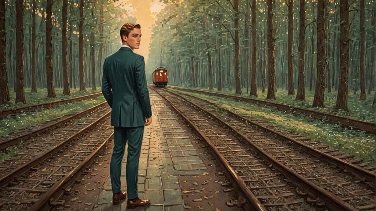 A grid of countless floating tickets hangs in the forest, each one slowly turning into a dead leaf. A grid of countless floating tickets hangs in the forest, each one slowly turning into a dead leaf.