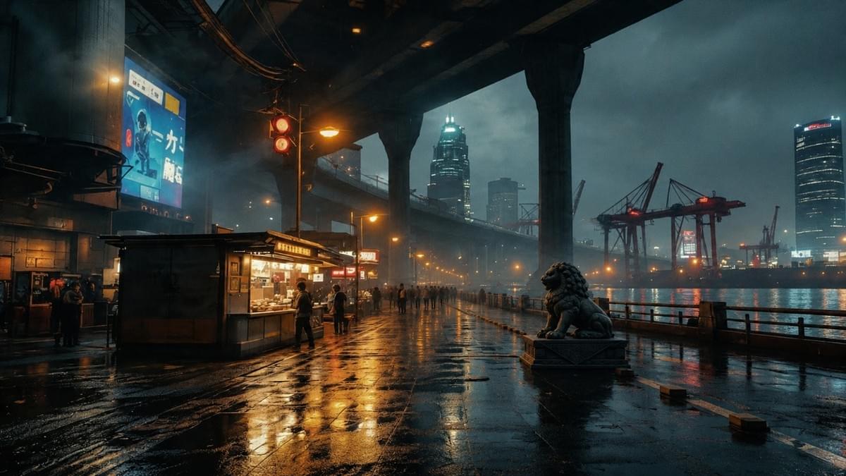 《五號水門》河堤市集、石獅與台北港雨夜 《五號水門》河堤市集、石獅與台北港雨夜