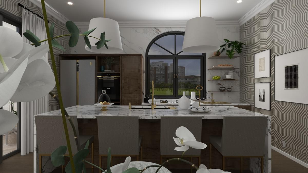 Modern kitchen featuring neutral color palette and cozy furnishings. Modern kitchen featuring neutral color palette and cozy furnishings.