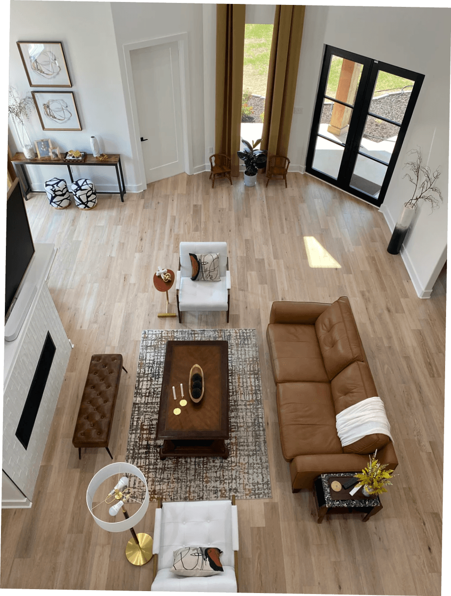 Mid-Century Modern living room featuring neutral color palette and cozy furnishings. Mid-Century Modern living room featuring neutral color palette and cozy furnishings.