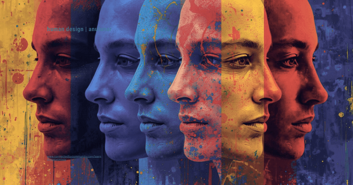 Vibrant abstract portrait of five colorful profiles representing the Juxtaposition Cross of Risks (28/27 | 33/19) - Devoted Risk Bearer in Human Design, symbolizing courage, struggle, devotion, and sensitivity. Vibrant abstract portrait of five colorful profiles representing the Juxtaposition Cross of Risks (28/27 | 33/19) - Devoted Risk Bearer in Human Design, symbolizing courage, struggle, devotion, and sensitivity.