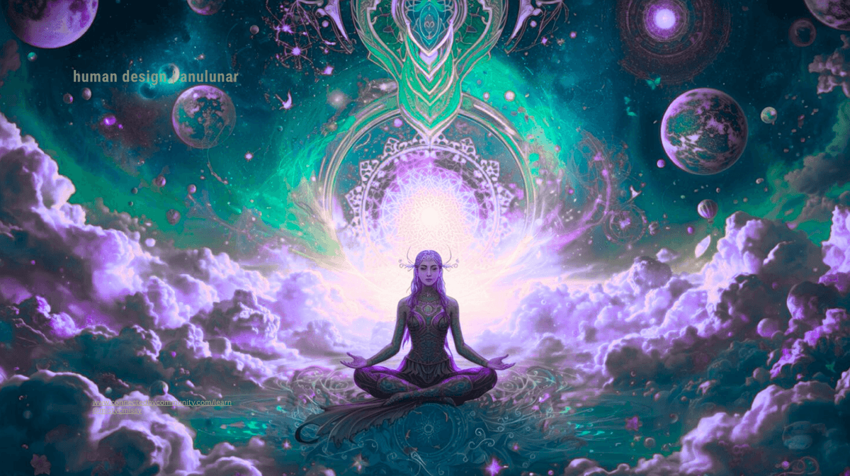Ethereal cosmic female figure in lotus pose with glowing green mandala wings, radiant white light portal, purple nebula clouds and planets, symbolizing Human Design Right Angle Cross of Eden (6/36 | 12/11) Restorer of Paradise – Gates 6 emotional friction, 36 crisis growth, 12 authentic expression, 11 hopeful ideas AnuLunar™ Ethereal cosmic female figure in lotus pose with glowing green mandala wings, radiant white light portal, purple nebula clouds and planets, symbolizing Human Design Right Angle Cross of Eden (6/36 | 12/11) Restorer of Paradise – Gates 6 emotional friction, 36 crisis growth, 12 authentic expression, 11 hopeful ideas AnuLunar™