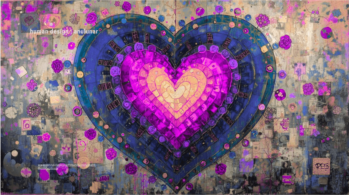 Radiant mosaic heart in purple-indigo gradients with cosmic petals, symbolizing love, serendipity, and joy in Human Design Juxtaposition Cross of Serendipity (46/25 | 52/58 Radiant mosaic heart in purple-indigo gradients with cosmic petals, symbolizing love, serendipity, and joy in Human Design Juxtaposition Cross of Serendipity (46/25 | 52/58