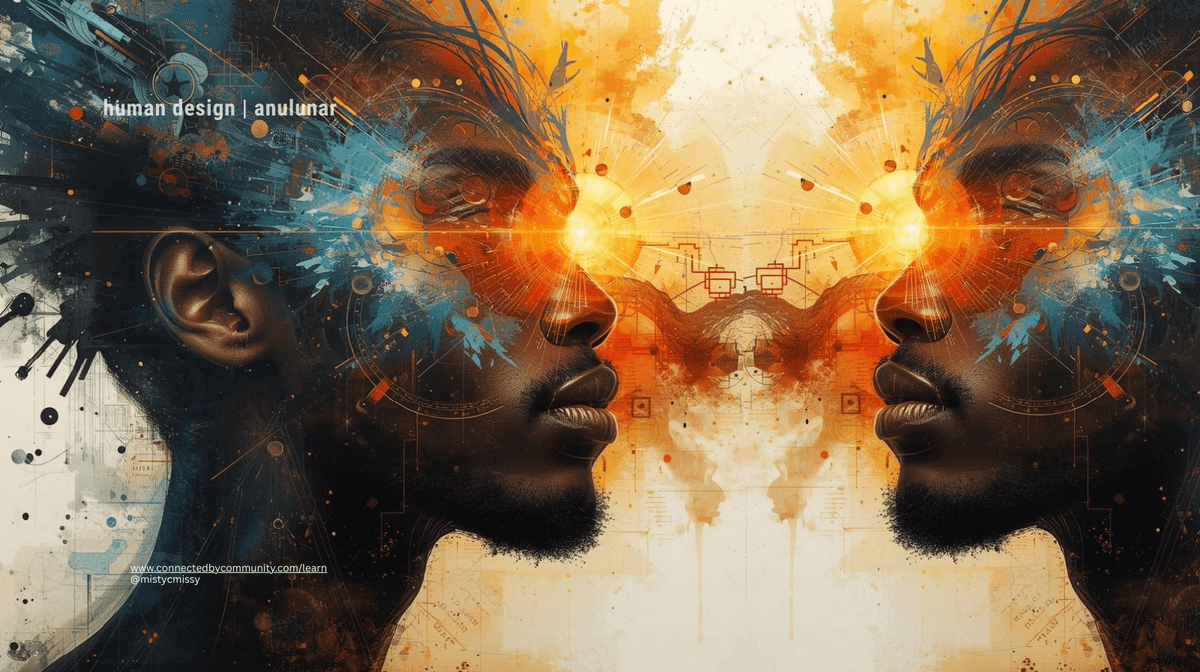 Abstract Human Design artwork representing the Right Angle Cross of Explanation with mirrored figures, illuminated insight centers, and symbolic circuitry reflecting emotional truth, inner knowing, and clear articulation through Gates 49, 4, 43, and 23. Abstract Human Design artwork representing the Right Angle Cross of Explanation with mirrored figures, illuminated insight centers, and symbolic circuitry reflecting emotional truth, inner knowing, and clear articulation through Gates 49, 4, 43, and 23.