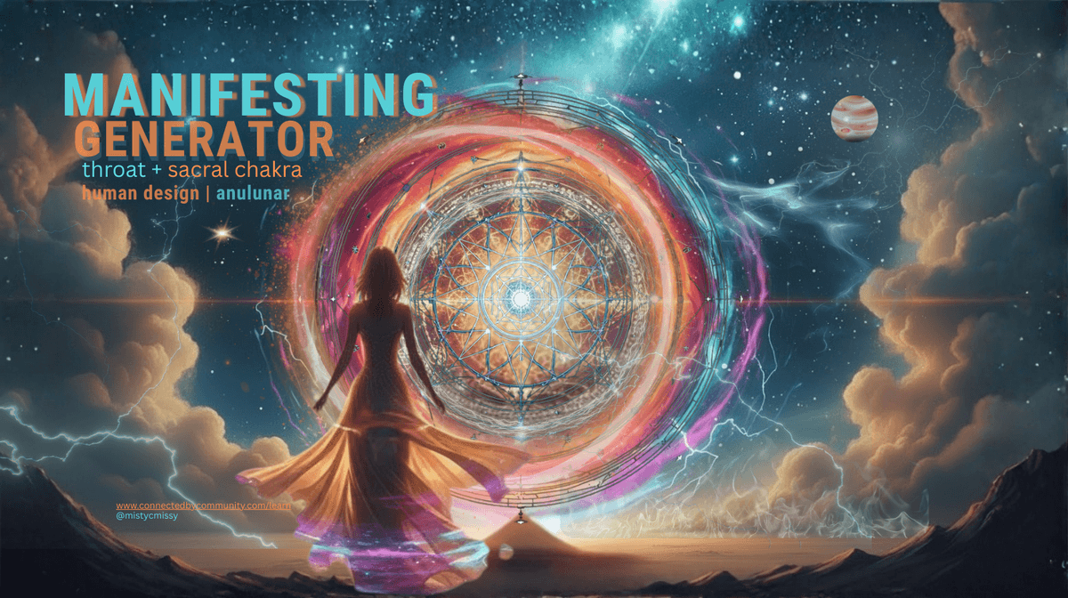 Human Design Manifesting Generator hero image showing a silhouetted woman in a flowing dress facing a radiant Sacral and Throat chakra sigil wheel, with swirling energy, lightning, stars, and cosmic sky representing multi‑passionate response, initiation, and AnuLunar wisdom. Human Design Manifesting Generator hero image showing a silhouetted woman in a flowing dress facing a radiant Sacral and Throat chakra sigil wheel, with swirling energy, lightning, stars, and cosmic sky representing multi‑passionate response, initiation, and AnuLunar wisdom.