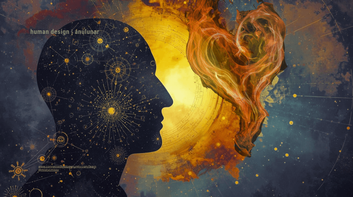 Silhouette profile with starry neural network face exhaling fiery orange heart flame into cosmic golden spiral galaxy, symbolizing Human Design Right Angle Cross of Eden (11/12 | 6/36) Experiential Philosopher – Gates 11 conceptual wisdom, 12 emotional voice, 6 relational clarity, 36 crisis transformation AnuLunar™ Silhouette profile with starry neural network face exhaling fiery orange heart flame into cosmic golden spiral galaxy, symbolizing Human Design Right Angle Cross of Eden (11/12 | 6/36) Experiential Philosopher – Gates 11 conceptual wisdom, 12 emotional voice, 6 relational clarity, 36 crisis transformation AnuLunar™