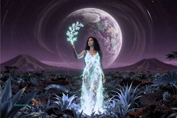 strology graphic representing the dwarf planet Haumea, illustrating The Sovereign Regenerator archetype, Hawaiian mythology, nature, and the astrology of rebirth. strology graphic representing the dwarf planet Haumea, illustrating The Sovereign Regenerator archetype, Hawaiian mythology, nature, and the astrology of rebirth.