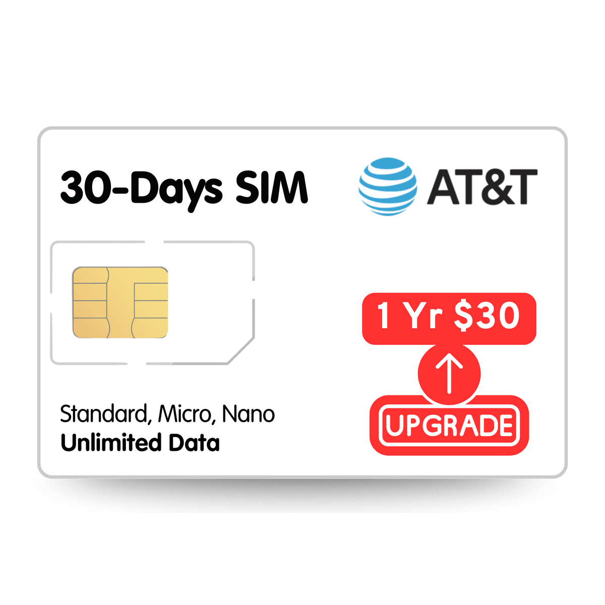 Experience 30 days of unlimited data at 128Kbps, allowing you to thoroughly test and integrate your IoT devices without long-term commitments. This trial period is perfect for assessing performance and compatibility with your GPS trackers and smart devices. Unlimited Data for 30 Days What We Offer Unlimited IoT SIM Card – 30 Day Trial | No Contract | AT&T & T-Mobile Compatible | GPS Trackers & Smart Devices | Upgradeable to 1-Year PlanBrand: VOICEPINGSearch this pageCurrently unavailable.We don't know when or if this item will be back in stock.Brand	VOICEPINGService Provider	AT&T, T-MobileCellular Technology	4g LteProduct Dimensions	1.2"L x 0.8"WUPC	860013581367About this item 30-DAYIoT SIM – Includes 30 days of unlimited data at 128Kbps. Perfect for testing your IoT device before committing long term.READY TO UPGRADE ANYTIME – Like it? Keep it going! Upgrade to our full 365-day unlimited plan by following the instructions included in your package.AT&T + T-MOBILE COVERAGE – Automatically connects to the stronger network for maximum nationwide reliability. IoT OPTIMIZED – Ideal for GPS trackers, smart sensors, security alarms, and always-on low-bandwidth devices. Experience 30 days of unlimited data at 128Kbps, allowing you to thoroughly test and integrate your IoT devices without long-term commitments. This trial period is perfect for assessing performance and compatibility with your GPS trackers and smart devices. Unlimited Data for 30 Days What We Offer Unlimited IoT SIM Card – 30 Day Trial | No Contract | AT&T & T-Mobile Compatible | GPS Trackers & Smart Devices | Upgradeable to 1-Year PlanBrand: VOICEPINGSearch this pageCurrently unavailable.We don't know when or if this item will be back in stock.Brand	VOICEPINGService Provider	AT&T, T-MobileCellular Technology	4g LteProduct Dimensions	1.2"L x 0.8"WUPC	860013581367About this item 30-DAYIoT SIM – Includes 30 days of unlimited data at 128Kbps. Perfect for testing your IoT device before committing long term.READY TO UPGRADE ANYTIME – Like it? Keep it going! Upgrade to our full 365-day unlimited plan by following the instructions included in your package.AT&T + T-MOBILE COVERAGE – Automatically connects to the stronger network for maximum nationwide reliability. IoT OPTIMIZED – Ideal for GPS trackers, smart sensors, security alarms, and always-on low-bandwidth devices.