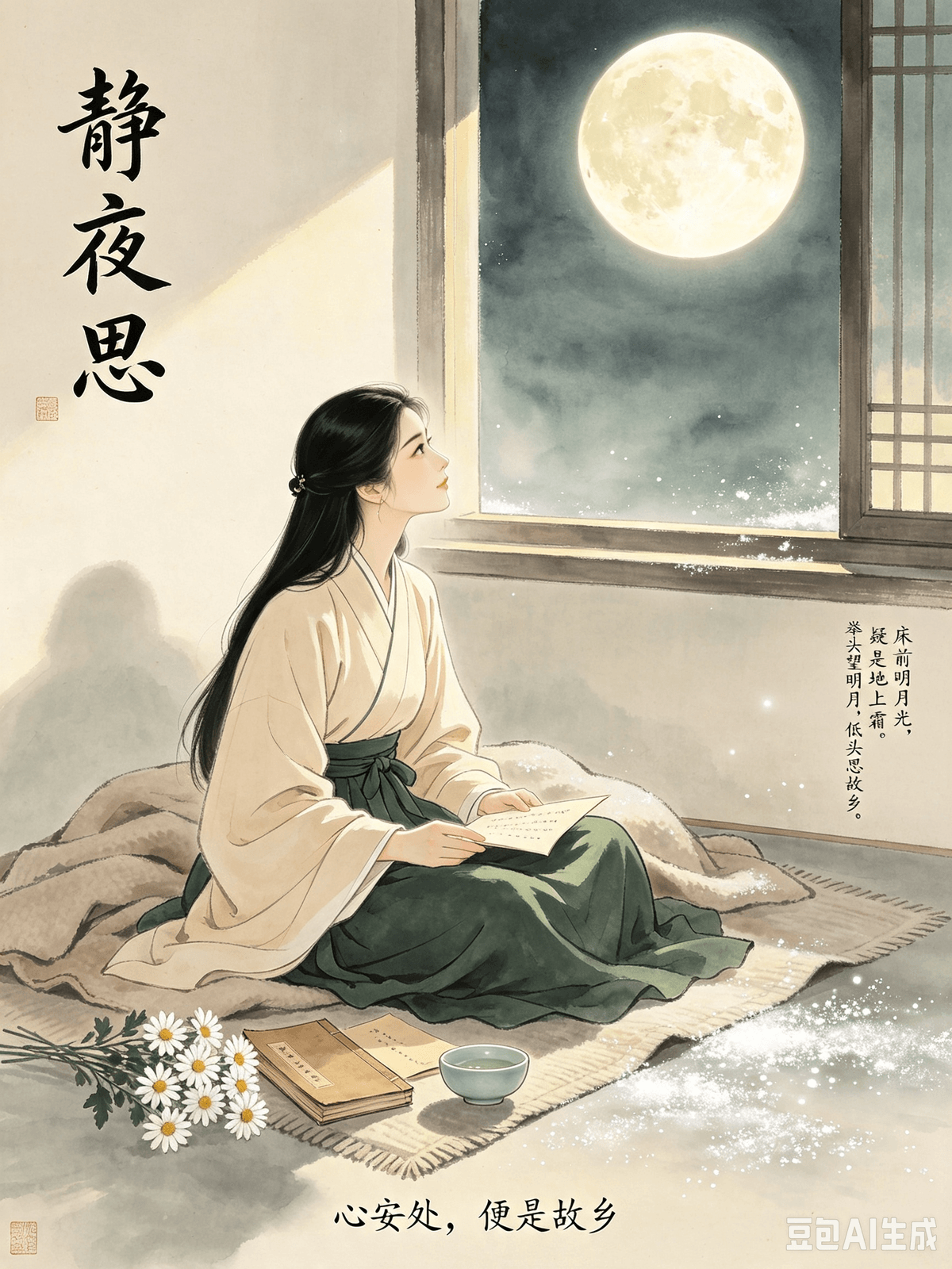 Tang Dynasty Poetic Healing: Erasing Modern Mental Friction and Cultivating a Life of Ease Chapter 1: Li Bai’s Quiet Night Thought — Embracing Homesickness, Mastering Self-Soothing, and Alleviating Loneliness I. The Original Poem Quiet Night Thought (静夜思) Moonlight falls before my bed, I wonder if it's frost upon the ground. I raise my head to gaze at the bright moon, I lower my head and think of home. II. Poetic Insight This short, five-character-per-line poem is Li Bai’s most widely celebrated masterpiece. Without ornate vocabulary or dramatic twists, it uses minimalist strokes to capture the universal human experiences of loneliness and homesickness. It stands as the most unpretentious emotional confession of High Tang poetry. At the time, Li Bai was living in Yangzhou, a solitary traveler in a foreign land. Sleepless deep into the night, the cold moonlight spilled across his bed, so stark that for a moment, he mistook it for late autumn frost. The chill he felt was not just on his skin, but deep within his heart. Raising his head, he looked at the moon—knowing the same moonlight shines over everyone, everywhere. Lowering his head, a wave of repressed longing, the exhaustion of wandering, and the profound isolation of having no one to truly understand him came rushing out. He missed his homeland, his family, and that ultimate safe haven where he could completely drop his mask and relax. For centuries, people have often equated homesickness with weakness, dismissing late-night emotional slumps and loneliness as mere fragility. But in this poem, Li Bai offers the gentlest of answers: emotions are never "right" or "wrong," and loneliness is simply a natural state of the human experience. Li Bai didn't force himself to push the longing away, nor did he fake a carefree attitude. Instead, he fully embraced the emotions surging in the dead of night. He allowed himself to miss home; he allowed himself to be lonely. The scholars of the Tang Dynasty were often wanderers, far from their roots—not unlike today's professionals working far from home or living alone in the city. Li Bai never invalidated these fragmented negative emotions. Instead, he achieved a masterclass in minimalist self-soothing: You don't have to force yourself to be happy. You don't have to block out the longing. The moonlight understands me, and my heart will guide itself. The core of this poem isn't just about homesickness. It is about giving yourself permission to be vulnerable and accepting your emotional reality. This is the fundamental first step to healing loneliness and stopping mental friction (overthinking and internal burnout). III. Real-World Application In today's fast-paced society, Quiet Night Thought cures much more than the homesickness of a traveler; it addresses the pervasive "collective loneliness" of modern adults. Whether you are returning to an empty apartment after work, spending holidays alone, feeling isolated even after blending in at the office, or grinding away far from your family, countless people are trapped in a cycle of internal friction—terrified of showing vulnerability or feeling down. We often fall into a cognitive trap, believing that functional adults must remain indestructible 24/7. We tell ourselves that missing home late at night or feeling lonely means we aren't independent enough. Consequently, we suppress our emotions, push through the exhaustion, and repeatedly invalidate our feelings. This only amplifies our anxiety, trapping us in a loop: the more we suppress, the more mental friction we generate. By understanding Quiet Night Thought, you can master a highly effective, low-energy framework for self-soothing: 1. Validate Your Emotions: Missing home, feeling lonely, or experiencing a sense of loss are not signs of cowardice. Feeling low when removed from a familiar environment and the comfort of loved ones is a core human instinct. Stop criticizing yourself for feeling human. 2. Practice Li Bai-Style "Low-Energy" Self-Soothing: You don't always need to find someone to vent to. You don't need to force social interaction or burden others to empathize with you. Just like gazing at the moon to think of home, give yourself five minutes of pure, uninterrupted solitude. Honestly acknowledge your exhaustion and longing. Face the void in your heart without judgment. 3. Break Free from Social Friction: Many people exhaust their personal energy by forcing themselves into meaningless dinners or superficial social events just to escape loneliness. Li Bai teaches us that loneliness does not need to be destroyed; it only needs to be accepted. You don't have to force yourself to fit into every circle or surround yourself with constant noise. Allow yourself to miss your roots. Allow yourself to experience the low ebbs of solitude. For the modern professional living alone: the next time late-night anxiety and mental friction hit, instead of doom-scrolling short videos to numb your mind, try looking at the moonlight outside your window. Tell yourself: My longing does not need to be hidden, and my loneliness does not need to be fought. We do not have to be invulnerable all the time. Embracing the ties that bind our hearts and practicing gentle self-soothing is the most powerful way to combat loneliness and alleviate anxiety. When you finally let go of self-criticism, your mind will naturally find its state of ease. Guérison poétique sous la dynastie Tang : Effacer les tensions mentales modernes et cultiver la sérénité Chapitre 1 : Pensées nocturnes de Li Bai — Apprivoiser le mal du pays, maîtriser l'art de l'apaisement et soulager la solitude I. Le poème original Pensées nocturnes (静夜思) Le clair de lune se pose sur mon lit, je me demande si c'est du givre sur le sol. Je lève la tête pour contempler la lune brillante, je la baisse et pense à ma maison. II. Perspective poétique Ce court poème, composé de cinq caractères par vers, est le chef-d'œuvre le plus célèbre de Li Bai. Sans vocabulaire recherché ni effets dramatiques, il utilise une simplicité de trait pour saisir les expériences humaines universelles de la solitude et du mal du pays. Il représente la confession émotionnelle la plus authentique de la poésie du Haut Tang. À l'époque, Li Bai vivait à Yangzhou, voyageur solitaire en terre étrangère. Insomniaque jusqu'au cœur de la nuit, le clair de lune froid inondait son lit, si cru qu'un instant, il le prit pour une gelée de fin d'automne. Le froid qu'il ressentait ne se limitait pas à sa peau, mais lui transperçait le cœur. Levant la tête, il contempla la lune, sachant que ce même clair de lune éclairait chacun, partout. Baissant la tête, une vague de nostalgie refoulée, l'épuisement de l'errance et l'isolement profond de n'avoir personne pour le comprendre véritablement le submergèrent. Son pays, sa famille, ce havre de paix ultime où il pouvait enfin se laisser aller et se détendre lui manquaient terriblement. Pendant des siècles, on a souvent assimilé le mal du pays à une faiblesse, reléguant les coups de blues nocturnes et la solitude au rang de simple fragilité. Mais dans ce poème, Li Bai offre la plus douce des réponses : les émotions ne sont jamais « bonnes » ou « mauvaises », et la solitude est simplement un état naturel de l'expérience humaine. Li Bai ne chercha pas à refouler son désir, ni à feindre l'insouciance. Au lieu de cela, il embrassa pleinement les émotions qui le submergeaient au cœur de la nuit. Il s'autorisa à avoir le mal du pays ; il s'autorisa à la solitude. Les lettrés de la dynastie Tang étaient souvent des nomades, loin de leurs racines – à l'image des professionnels d'aujourd'hui qui travaillent loin de chez eux ou vivent seuls en ville. Li Bai ne nia jamais ces émotions négatives éparses. Au contraire, il fit preuve d'une maîtrise exceptionnelle de l'apaisement minimaliste : « Tu n'as pas à te forcer à être heureux. Tu n'as pas à refouler le désir. Le clair de lune me comprend, et mon cœur suivra son propre chemin. » L'essence de ce poème ne se limite pas au mal du pays. Il s'agit de s'autoriser à être vulnérable et à accepter sa réalité émotionnelle. C'est la première étape fondamentale pour guérir la solitude et apaiser les tensions mentales (la rumination et l'épuisement professionnel). III. Application concrète Dans notre société actuelle, où tout va très vite, « Pensées d'une nuit paisible » guérit bien plus que le mal du pays du voyageur ; elle s'attaque à la « solitude collective » omniprésente des adultes modernes. Que vous rentriez du travail dans un appartement vide, passiez les fêtes seul(e), vous sentiez isolé(e) même au bureau, ou travailliez loin de votre famille, d'innombrables personnes sont prises au piège d'un cycle de tensions internes, terrifiées à l'idée de montrer leur vulnérabilité ou de se sentir mal. Nous tombons souvent dans un piège cognitif, croyant qu'un adulte fonctionnel doit être invincible 24h/24 et 7j/7. Nous nous disons que le mal du pays ou la solitude signifient que nous ne sommes pas assez indépendants. Par conséquent, nous refoulons nos émotions, surmontons l'épuisement et invalidons sans cesse nos sentiments. Cela ne fait qu'amplifier notre anxiété, nous piégeant dans un cercle vicieux : plus nous refoulons, plus nous générons de tensions mentales. En comprenant la méthode « Pensées du soir », vous pouvez maîtriser une approche très efficace et peu énergivore pour vous apaiser : 1. Validez vos émotions : le mal du pays, la solitude ou un sentiment de perte ne sont pas des signes de lâcheté. Se sentir mal loin de son environnement familier et du réconfort de ses proches est un instinct humain fondamental. Cessez de vous critiquer pour ressentir des émotions humaines. 2. Pratiquez l'apaisement intérieur selon la méthode Li Bai : Vous n'avez pas toujours besoin de trouver quelqu'un à qui vous confier. Inutile de forcer les interactions sociales ou d'exiger l'empathie d'autrui. Tout comme on contemple la lune pour penser à son foyer, offrez-vous cinq minutes de solitude pure et ininterrompue. Accueillez honnêtement votre épuisement et votre nostalgie. Affrontez le vide dans votre cœur sans jugement. 3. Libérez-vous des contraintes sociales : Nombreux sont ceux qui s'épuisent à participer à des dîners sans intérêt ou à des événements sociaux superficiels pour échapper à la solitude. Li Bai nous enseigne que la solitude n'a pas besoin d'être vaincue, mais simplement acceptée. Inutile de vous forcer à vous intégrer à tous les groupes ou de vous entourer d'un brouhaha incessant. Autorisez-vous à vous déconnecter de vos racines. Autorisez-vous à ressentir les moments de calme et de solitude. Pour le professionnel moderne vivant seul : la prochaine fois que l'anxiété et les tensions vous envahissent en pleine nuit, au lieu de faire défiler frénétiquement des vidéos anxiogènes pour anesthésier votre esprit, essayez de contempler le clair de lune. Tang Dynasty Poetic Healing: Erasing Modern Mental Friction and Cultivating a Life of Ease Chapter 1: Li Bai’s Quiet Night Thought — Embracing Homesickness, Mastering Self-Soothing, and Alleviating Loneliness I. The Original Poem Quiet Night Thought (静夜思) Moonlight falls before my bed, I wonder if it's frost upon the ground. I raise my head to gaze at the bright moon, I lower my head and think of home. II. Poetic Insight This short, five-character-per-line poem is Li Bai’s most widely celebrated masterpiece. Without ornate vocabulary or dramatic twists, it uses minimalist strokes to capture the universal human experiences of loneliness and homesickness. It stands as the most unpretentious emotional confession of High Tang poetry. At the time, Li Bai was living in Yangzhou, a solitary traveler in a foreign land. Sleepless deep into the night, the cold moonlight spilled across his bed, so stark that for a moment, he mistook it for late autumn frost. The chill he felt was not just on his skin, but deep within his heart. Raising his head, he looked at the moon—knowing the same moonlight shines over everyone, everywhere. Lowering his head, a wave of repressed longing, the exhaustion of wandering, and the profound isolation of having no one to truly understand him came rushing out. He missed his homeland, his family, and that ultimate safe haven where he could completely drop his mask and relax. For centuries, people have often equated homesickness with weakness, dismissing late-night emotional slumps and loneliness as mere fragility. But in this poem, Li Bai offers the gentlest of answers: emotions are never "right" or "wrong," and loneliness is simply a natural state of the human experience. Li Bai didn't force himself to push the longing away, nor did he fake a carefree attitude. Instead, he fully embraced the emotions surging in the dead of night. He allowed himself to miss home; he allowed himself to be lonely. The scholars of the Tang Dynasty were often wanderers, far from their roots—not unlike today's professionals working far from home or living alone in the city. Li Bai never invalidated these fragmented negative emotions. Instead, he achieved a masterclass in minimalist self-soothing: You don't have to force yourself to be happy. You don't have to block out the longing. The moonlight understands me, and my heart will guide itself. The core of this poem isn't just about homesickness. It is about giving yourself permission to be vulnerable and accepting your emotional reality. This is the fundamental first step to healing loneliness and stopping mental friction (overthinking and internal burnout). III. Real-World Application In today's fast-paced society, Quiet Night Thought cures much more than the homesickness of a traveler; it addresses the pervasive "collective loneliness" of modern adults. Whether you are returning to an empty apartment after work, spending holidays alone, feeling isolated even after blending in at the office, or grinding away far from your family, countless people are trapped in a cycle of internal friction—terrified of showing vulnerability or feeling down. We often fall into a cognitive trap, believing that functional adults must remain indestructible 24/7. We tell ourselves that missing home late at night or feeling lonely means we aren't independent enough. Consequently, we suppress our emotions, push through the exhaustion, and repeatedly invalidate our feelings. This only amplifies our anxiety, trapping us in a loop: the more we suppress, the more mental friction we generate. By understanding Quiet Night Thought, you can master a highly effective, low-energy framework for self-soothing: 1. Validate Your Emotions: Missing home, feeling lonely, or experiencing a sense of loss are not signs of cowardice. Feeling low when removed from a familiar environment and the comfort of loved ones is a core human instinct. Stop criticizing yourself for feeling human. 2. Practice Li Bai-Style "Low-Energy" Self-Soothing: You don't always need to find someone to vent to. You don't need to force social interaction or burden others to empathize with you. Just like gazing at the moon to think of home, give yourself five minutes of pure, uninterrupted solitude. Honestly acknowledge your exhaustion and longing. Face the void in your heart without judgment. 3. Break Free from Social Friction: Many people exhaust their personal energy by forcing themselves into meaningless dinners or superficial social events just to escape loneliness. Li Bai teaches us that loneliness does not need to be destroyed; it only needs to be accepted. You don't have to force yourself to fit into every circle or surround yourself with constant noise. Allow yourself to miss your roots. Allow yourself to experience the low ebbs of solitude. For the modern professional living alone: the next time late-night anxiety and mental friction hit, instead of doom-scrolling short videos to numb your mind, try looking at the moonlight outside your window. Tell yourself: My longing does not need to be hidden, and my loneliness does not need to be fought. We do not have to be invulnerable all the time. Embracing the ties that bind our hearts and practicing gentle self-soothing is the most powerful way to combat loneliness and alleviate anxiety. When you finally let go of self-criticism, your mind will naturally find its state of ease. Guérison poétique sous la dynastie Tang : Effacer les tensions mentales modernes et cultiver la sérénité Chapitre 1 : Pensées nocturnes de Li Bai — Apprivoiser le mal du pays, maîtriser l'art de l'apaisement et soulager la solitude I. Le poème original Pensées nocturnes (静夜思) Le clair de lune se pose sur mon lit, je me demande si c'est du givre sur le sol. Je lève la tête pour contempler la lune brillante, je la baisse et pense à ma maison. II. Perspective poétique Ce court poème, composé de cinq caractères par vers, est le chef-d'œuvre le plus célèbre de Li Bai. Sans vocabulaire recherché ni effets dramatiques, il utilise une simplicité de trait pour saisir les expériences humaines universelles de la solitude et du mal du pays. Il représente la confession émotionnelle la plus authentique de la poésie du Haut Tang. À l'époque, Li Bai vivait à Yangzhou, voyageur solitaire en terre étrangère. Insomniaque jusqu'au cœur de la nuit, le clair de lune froid inondait son lit, si cru qu'un instant, il le prit pour une gelée de fin d'automne. Le froid qu'il ressentait ne se limitait pas à sa peau, mais lui transperçait le cœur. Levant la tête, il contempla la lune, sachant que ce même clair de lune éclairait chacun, partout. Baissant la tête, une vague de nostalgie refoulée, l'épuisement de l'errance et l'isolement profond de n'avoir personne pour le comprendre véritablement le submergèrent. Son pays, sa famille, ce havre de paix ultime où il pouvait enfin se laisser aller et se détendre lui manquaient terriblement. Pendant des siècles, on a souvent assimilé le mal du pays à une faiblesse, reléguant les coups de blues nocturnes et la solitude au rang de simple fragilité. Mais dans ce poème, Li Bai offre la plus douce des réponses : les émotions ne sont jamais « bonnes » ou « mauvaises », et la solitude est simplement un état naturel de l'expérience humaine. Li Bai ne chercha pas à refouler son désir, ni à feindre l'insouciance. Au lieu de cela, il embrassa pleinement les émotions qui le submergeaient au cœur de la nuit. Il s'autorisa à avoir le mal du pays ; il s'autorisa à la solitude. Les lettrés de la dynastie Tang étaient souvent des nomades, loin de leurs racines – à l'image des professionnels d'aujourd'hui qui travaillent loin de chez eux ou vivent seuls en ville. Li Bai ne nia jamais ces émotions négatives éparses. Au contraire, il fit preuve d'une maîtrise exceptionnelle de l'apaisement minimaliste : « Tu n'as pas à te forcer à être heureux. Tu n'as pas à refouler le désir. Le clair de lune me comprend, et mon cœur suivra son propre chemin. » L'essence de ce poème ne se limite pas au mal du pays. Il s'agit de s'autoriser à être vulnérable et à accepter sa réalité émotionnelle. C'est la première étape fondamentale pour guérir la solitude et apaiser les tensions mentales (la rumination et l'épuisement professionnel). III. Application concrète Dans notre société actuelle, où tout va très vite, « Pensées d'une nuit paisible » guérit bien plus que le mal du pays du voyageur ; elle s'attaque à la « solitude collective » omniprésente des adultes modernes. Que vous rentriez du travail dans un appartement vide, passiez les fêtes seul(e), vous sentiez isolé(e) même au bureau, ou travailliez loin de votre famille, d'innombrables personnes sont prises au piège d'un cycle de tensions internes, terrifiées à l'idée de montrer leur vulnérabilité ou de se sentir mal. Nous tombons souvent dans un piège cognitif, croyant qu'un adulte fonctionnel doit être invincible 24h/24 et 7j/7. Nous nous disons que le mal du pays ou la solitude signifient que nous ne sommes pas assez indépendants. Par conséquent, nous refoulons nos émotions, surmontons l'épuisement et invalidons sans cesse nos sentiments. Cela ne fait qu'amplifier notre anxiété, nous piégeant dans un cercle vicieux : plus nous refoulons, plus nous générons de tensions mentales. En comprenant la méthode « Pensées du soir », vous pouvez maîtriser une approche très efficace et peu énergivore pour vous apaiser : 1. Validez vos émotions : le mal du pays, la solitude ou un sentiment de perte ne sont pas des signes de lâcheté. Se sentir mal loin de son environnement familier et du réconfort de ses proches est un instinct humain fondamental. Cessez de vous critiquer pour ressentir des émotions humaines. 2. Pratiquez l'apaisement intérieur selon la méthode Li Bai : Vous n'avez pas toujours besoin de trouver quelqu'un à qui vous confier. Inutile de forcer les interactions sociales ou d'exiger l'empathie d'autrui. Tout comme on contemple la lune pour penser à son foyer, offrez-vous cinq minutes de solitude pure et ininterrompue. Accueillez honnêtement votre épuisement et votre nostalgie. Affrontez le vide dans votre cœur sans jugement. 3. Libérez-vous des contraintes sociales : Nombreux sont ceux qui s'épuisent à participer à des dîners sans intérêt ou à des événements sociaux superficiels pour échapper à la solitude. Li Bai nous enseigne que la solitude n'a pas besoin d'être vaincue, mais simplement acceptée. Inutile de vous forcer à vous intégrer à tous les groupes ou de vous entourer d'un brouhaha incessant. Autorisez-vous à vous déconnecter de vos racines. Autorisez-vous à ressentir les moments de calme et de solitude. Pour le professionnel moderne vivant seul : la prochaine fois que l'anxiété et les tensions vous envahissent en pleine nuit, au lieu de faire défiler frénétiquement des vidéos anxiogènes pour anesthésier votre esprit, essayez de contempler le clair de lune.