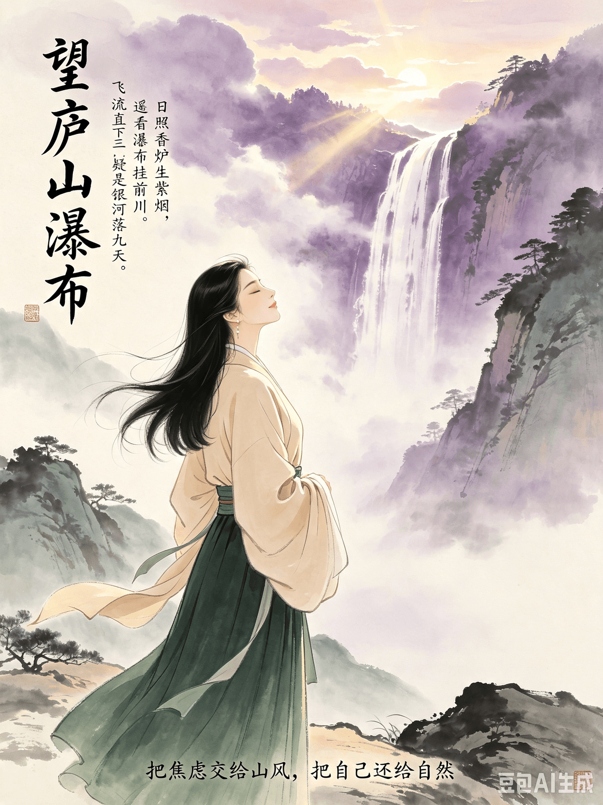 Tang Dynasty Poetic Healing: Erasing Modern Mental Friction and Cultivating a Life of Ease Li Bai’s Viewing the Waterfall at Mount Lu — Embracing Nature, Emptying the Mind, and Relieving Anxiety and Burnout I. The Original Poem Viewing the Waterfall at Mount Lu (望庐山瀑布) Sunlight illuminates Censer Peak, kindling a purple smoke; From afar, I watch the waterfall hanging like a curtain before the stream. Its flying waters plunge straight down three thousand feet; I wonder if the Milky Way has fallen from the highest heavens. II. Poetic Insight This famous landscape masterpiece was written while Li Bai was wandering Mount Lu. At the time, he had temporarily stepped away from the political conflicts of the imperial court, the endless networking, and the utilitarian rat race. Detached from a busy and trivial secular life, he placed himself amidst the mountains, let go of the clutter in his mind, and engaged in pure observation of both the scenery and his inner self. In the High Tang era, landscape poetry was never just about describing scenery; it was a profound form of emotional therapy. The mist swirling around Censer Peak illuminated by the sun into purple smoke, the endless cascade of the waterfall plunging down—this majestic, vast, and wildly free imagery of the natural world has the power to instantly smooth out the trivial, fragmented frustrations of the human mind. The healing core of this poem lies in stepping outside the ego and using the macro scale of the universe to dissolve micro-level worries. As Li Bai stood watching the waterfall, he wasn't worrying about his career trajectory, office politics, or personal gains and losses. He completely emptied his mental cache, immersing himself fully in the grandeur and healing power of nature. When ordinary people experience anxiety, their vision is usually trapped in the minutiae of their own lives: a critical remark at work, a minor household inconvenience, or a slight deviation from a plan can infinitely magnify their suffering, locking them in an emotional cage. Li Bai, however, uses the expansiveness of nature to open up his mental space. In the face of nature’s immense scale, personal exhaustion and trivial anxieties become utterly insignificant. You do not need to forcefully "coach" yourself out of a bad mood or try to violently twist a negative mindset into a positive one. Simply immersing yourself in nature is the lowest-cost way to achieve mental clarity, dissolve physical and emotional burnout, and clear the mind of friction-inducing thoughts. III. Real-World Application As a mindset consultant, I frequently see modern professionals trapped in what I call "closed-loop mental fatigue." Characterized by prolonged sedentary work, non-stop digital notifications, and blurred boundaries between work and life, the brain is forced into a 24/7 state of high-tension processing. We manage tasks and navigate relationships by day, only to overthink and ruminate on trivialities by night. This double taxation on the mind and body leads to chronic exhaustion, unexplainable irritability, shattered focus, and low-grade anxiety. Even when we finally get time to rest, we cannot truly relax. The more free time we have, the more mentally tired we feel—trapped in a cycle of "ineffective rest." Viewing the Waterfall at Mount Lu offers a specific mental-reset framework designed perfectly for this type of high-tension anxiety: 1. Practice Physical Detachment to Break the Rumination Loop: When you find yourself hijacked by work stress, interpersonal conflicts, or life's annoyances, do not stay in the environment where the friction is happening. Detach immediately. You don't need to travel far; the greenery downstairs, a city river, the evening breeze, or clouds in the sky can serve as your personal "Mount Lu waterfall." Briefly stepping out of the anxiety-inducing environment stops the brain's obsessive replay loop. 2. Lower the Barrier to Relaxation (Reject "Performative" Self-Care): Many people believe that true relaxation requires a distant vacation or expensive spa treatments. This is a myth. Li Bai found healing simply by looking at a landscape. As a daily practice, carve out just 10 minutes of solo time in nature. Watch the clouds, listen to the wind, or look at flowing water. No scrolling on your phone, no thinking about your to-do list. Simply empty your senses. This low-barrier mindfulness is enough to soothe a frayed nervous system. 3. Use the "Macro Perspective" to Shrink Your Problems: Obsessing over a colleague's bias, your salary level, or who was right in a minor argument ultimately stems from a microscopic perspective. Look at vast, open landscapes more often to remind yourself that human affairs are just dust in the wind. There is no need to burn your life force over trivial matters. Give yourself permission to temporarily unplug, zone out, and hand your tension over to the natural world. Clear out the mental clutter, drop the heavy psychological weight, and let your exhaustion wash away. You don't need to force yourself to heal; simply let nature take its course, and you will naturally return to a state of ease and inner peace. Guérison poétique sous la dynastie Tang : Effacer les tensions mentales modernes et cultiver la sérénité La contemplation de la cascade du mont Lu par Li Bai — Se reconnecter à la nature, apaiser son esprit et soulager l'anxiété et l'épuisement professionnel I. Le poème original Contemplation de la cascade du mont Lu (望庐山瀑布) La lumière du soleil illumine le pic de l'Encensoir, embrasant le ruisseau d'une fumée pourpre ; De loin, je contemple la cascade suspendue comme un rideau devant le cours d'eau. Ses eaux jaillissantes plongent à pic de mille pieds ; Je me demande si la Voie lactée n'est pas tombée du ciel. II. L'intuition poétique Ce célèbre chef-d'œuvre paysager fut écrit par Li Bai lors d'une promenade sur le mont Lu. Il s'était alors temporairement éloigné des conflits politiques de la cour impériale, des interminables mondanités et de la course effrénée du monde. Détaché d'une vie profane trépidante et futile, il se retira au cœur des montagnes, libéra son esprit du tumulte et se livra à une observation pure du paysage et de son for intérieur. À l'époque de la dynastie Tang supérieure, la poésie paysagère ne se limitait pas à la simple description de paysages ; elle constituait une forme profonde de thérapie émotionnelle. La brume tourbillonnant autour du Pic de l'Encensoir, illuminée par le soleil en une fumée pourpre, la cascade infinie qui dévale la pente – cette imagerie majestueuse, immense et d'une liberté absolue du monde naturel a le pouvoir d'apaiser instantanément les frustrations futiles et fragmentées de l'esprit humain. Le pouvoir guérisseur de ce poème réside dans le dépassement de l'ego et l'utilisation de l'échelle macroscopique de l'univers pour dissoudre les soucis microscopiques. Tandis que Li Bai contemplait la cascade, il ne se préoccupait ni de sa carrière, ni des intrigues de bureau, ni de ses gains et pertes personnels. Il vidait complètement son esprit, s'immergeant pleinement dans la grandeur et le pouvoir apaisant de la nature. Lorsque les gens ordinaires sont en proie à l'anxiété, leur vision est généralement prisonnière des détails de leur quotidien : une remarque acerbe au travail, un petit désagrément domestique ou un léger imprévu peuvent amplifier leur souffrance à l'infini, les enfermant dans une prison émotionnelle. Li Bai, quant à lui, utilise l'immensité de la nature pour se ressourcer mentalement. Face à cette immensité, la fatigue et les angoisses futiles s'estompent. Inutile de se forcer à sortir de sa mauvaise humeur ou de tenter de transformer de force un état d'esprit négatif en positif. S'immerger simplement dans la nature est le moyen le plus économique d'atteindre la clarté mentale, de dissiper l'épuisement physique et émotionnel et de libérer l'esprit des pensées parasites. III. Application concrète En tant que consultante en développement personnel, je constate fréquemment que les professionnels d'aujourd'hui sont pris au piège de ce que j'appelle la « fatigue mentale en boucle ». Caractérisée par un travail sédentaire prolongé, des notifications numériques incessantes et une frontière floue entre vie professionnelle et vie privée, cette fatigue maintient le cerveau dans un état de tension permanent. Nous gérons nos tâches et nos relations le jour, pour ensuite ruminer et ressasser des futilités la nuit. Cette double contrainte imposée au corps et à l'esprit engendre une fatigue chronique, une irritabilité inexplicable, une concentration difficile à maintenir et une anxiété latente. Même lorsque nous parvenons enfin à nous reposer, la détente véritable nous échappe. Plus nous avons de temps libre, plus la fatigue mentale s'accroît, nous piégeant dans un cycle de « repos inefficace ». Contempler la cascade du mont Lu offre un cadre de réinitialisation mentale idéal pour ce type d'anxiété intense : 1. Pratiquez la prise de distance physique pour rompre le cercle vicieux des ruminations : Lorsque le stress au travail, les conflits interpersonnels ou les tracas du quotidien vous submergent, ne restez pas dans l'environnement où se manifestent les tensions. Prenez immédiatement vos distances. Inutile d'aller bien loin : la verdure en contrebas, une rivière, la brise du soir ou les nuages dans le ciel peuvent faire office de « cascade du mont Lu » personnelle. S'éloigner brièvement de cet environnement anxiogène interrompt le cycle infernal des ruminations. 2. Rabaissez les barrières à la relaxation (Rejetez les soins personnels « performants ») : Beaucoup pensent que la véritable relaxation exige des vacances lointaines ou des soins coûteux en spa. C’est un mythe. Li Bai a trouvé la guérison simplement en contemplant un paysage. Prenez l’habitude de vous accorder 10 minutes par jour, seul(e) dans la nature. Observez les nuages, écoutez le vent ou contemplez l’eau qui coule. Pas de téléphone, pas de pensées sur votre liste de choses à faire. Faites simplement le vide dans vos sens. Cette pleine conscience, sans barrières, suffit à apaiser un système nerveux à vif. 2. Rabaissez les barrières à la relaxation (Rejetez les soins personnels « performants ») : Beaucoup pensent que la véritable relaxation exige des vacances lointaines ou des soins coûteux en spa. C’est un mythe. Li Bai a trouvé la guérison simplement en contemplant un paysage. Prenez l’habitude de vous accorder 10 minutes par jour, seul(e) dans la nature. Observez les nuages, écoutez le vent ou contemplez l’eau qui coule. Pas de téléphone, pas de pensées sur votre liste de choses à faire. Faites simplement le vide dans vos sens. Cette pleine conscience, sans barrières, suffit à apaiser un système nerveux à vif. 3. Adoptez une perspective globale pour relativiser vos problèmes : S’obséder sur les préjugés d’un collègue, son salaire ou sur qui avait raison dans une dispute mineure découle d’une vision étriquée. Contemplez plus souvent de vastes paysages pour vous rappeler que les affaires humaines ne sont que poussière dans le vent. Inutile de gaspiller votre énergie pour des futilités. Autorisez-vous à déconnecter, à vous déconnecter temporairement et à confier vos tensions à la nature. Libérez votre esprit du superflu, allégez-vous du poids psychologique qui vous pèse et laissez votre épuisement s'évaporer. Inutile de vous forcer à guérir ; laissez simplement la nature suivre son cours et vous retrouverez naturellement un état de sérénité et de paix intérieure. Tang Dynasty Poetic Healing: Erasing Modern Mental Friction and Cultivating a Life of Ease Li Bai’s Viewing the Waterfall at Mount Lu — Embracing Nature, Emptying the Mind, and Relieving Anxiety and Burnout I. The Original Poem Viewing the Waterfall at Mount Lu (望庐山瀑布) Sunlight illuminates Censer Peak, kindling a purple smoke; From afar, I watch the waterfall hanging like a curtain before the stream. Its flying waters plunge straight down three thousand feet; I wonder if the Milky Way has fallen from the highest heavens. II. Poetic Insight This famous landscape masterpiece was written while Li Bai was wandering Mount Lu. At the time, he had temporarily stepped away from the political conflicts of the imperial court, the endless networking, and the utilitarian rat race. Detached from a busy and trivial secular life, he placed himself amidst the mountains, let go of the clutter in his mind, and engaged in pure observation of both the scenery and his inner self. In the High Tang era, landscape poetry was never just about describing scenery; it was a profound form of emotional therapy. The mist swirling around Censer Peak illuminated by the sun into purple smoke, the endless cascade of the waterfall plunging down—this majestic, vast, and wildly free imagery of the natural world has the power to instantly smooth out the trivial, fragmented frustrations of the human mind. The healing core of this poem lies in stepping outside the ego and using the macro scale of the universe to dissolve micro-level worries. As Li Bai stood watching the waterfall, he wasn't worrying about his career trajectory, office politics, or personal gains and losses. He completely emptied his mental cache, immersing himself fully in the grandeur and healing power of nature. When ordinary people experience anxiety, their vision is usually trapped in the minutiae of their own lives: a critical remark at work, a minor household inconvenience, or a slight deviation from a plan can infinitely magnify their suffering, locking them in an emotional cage. Li Bai, however, uses the expansiveness of nature to open up his mental space. In the face of nature’s immense scale, personal exhaustion and trivial anxieties become utterly insignificant. You do not need to forcefully "coach" yourself out of a bad mood or try to violently twist a negative mindset into a positive one. Simply immersing yourself in nature is the lowest-cost way to achieve mental clarity, dissolve physical and emotional burnout, and clear the mind of friction-inducing thoughts. III. Real-World Application As a mindset consultant, I frequently see modern professionals trapped in what I call "closed-loop mental fatigue." Characterized by prolonged sedentary work, non-stop digital notifications, and blurred boundaries between work and life, the brain is forced into a 24/7 state of high-tension processing. We manage tasks and navigate relationships by day, only to overthink and ruminate on trivialities by night. This double taxation on the mind and body leads to chronic exhaustion, unexplainable irritability, shattered focus, and low-grade anxiety. Even when we finally get time to rest, we cannot truly relax. The more free time we have, the more mentally tired we feel—trapped in a cycle of "ineffective rest." Viewing the Waterfall at Mount Lu offers a specific mental-reset framework designed perfectly for this type of high-tension anxiety: 1. Practice Physical Detachment to Break the Rumination Loop: When you find yourself hijacked by work stress, interpersonal conflicts, or life's annoyances, do not stay in the environment where the friction is happening. Detach immediately. You don't need to travel far; the greenery downstairs, a city river, the evening breeze, or clouds in the sky can serve as your personal "Mount Lu waterfall." Briefly stepping out of the anxiety-inducing environment stops the brain's obsessive replay loop. 2. Lower the Barrier to Relaxation (Reject "Performative" Self-Care): Many people believe that true relaxation requires a distant vacation or expensive spa treatments. This is a myth. Li Bai found healing simply by looking at a landscape. As a daily practice, carve out just 10 minutes of solo time in nature. Watch the clouds, listen to the wind, or look at flowing water. No scrolling on your phone, no thinking about your to-do list. Simply empty your senses. This low-barrier mindfulness is enough to soothe a frayed nervous system. 3. Use the "Macro Perspective" to Shrink Your Problems: Obsessing over a colleague's bias, your salary level, or who was right in a minor argument ultimately stems from a microscopic perspective. Look at vast, open landscapes more often to remind yourself that human affairs are just dust in the wind. There is no need to burn your life force over trivial matters. Give yourself permission to temporarily unplug, zone out, and hand your tension over to the natural world. Clear out the mental clutter, drop the heavy psychological weight, and let your exhaustion wash away. You don't need to force yourself to heal; simply let nature take its course, and you will naturally return to a state of ease and inner peace. Guérison poétique sous la dynastie Tang : Effacer les tensions mentales modernes et cultiver la sérénité La contemplation de la cascade du mont Lu par Li Bai — Se reconnecter à la nature, apaiser son esprit et soulager l'anxiété et l'épuisement professionnel I. Le poème original Contemplation de la cascade du mont Lu (望庐山瀑布) La lumière du soleil illumine le pic de l'Encensoir, embrasant le ruisseau d'une fumée pourpre ; De loin, je contemple la cascade suspendue comme un rideau devant le cours d'eau. Ses eaux jaillissantes plongent à pic de mille pieds ; Je me demande si la Voie lactée n'est pas tombée du ciel. II. L'intuition poétique Ce célèbre chef-d'œuvre paysager fut écrit par Li Bai lors d'une promenade sur le mont Lu. Il s'était alors temporairement éloigné des conflits politiques de la cour impériale, des interminables mondanités et de la course effrénée du monde. Détaché d'une vie profane trépidante et futile, il se retira au cœur des montagnes, libéra son esprit du tumulte et se livra à une observation pure du paysage et de son for intérieur. À l'époque de la dynastie Tang supérieure, la poésie paysagère ne se limitait pas à la simple description de paysages ; elle constituait une forme profonde de thérapie émotionnelle. La brume tourbillonnant autour du Pic de l'Encensoir, illuminée par le soleil en une fumée pourpre, la cascade infinie qui dévale la pente – cette imagerie majestueuse, immense et d'une liberté absolue du monde naturel a le pouvoir d'apaiser instantanément les frustrations futiles et fragmentées de l'esprit humain. Le pouvoir guérisseur de ce poème réside dans le dépassement de l'ego et l'utilisation de l'échelle macroscopique de l'univers pour dissoudre les soucis microscopiques. Tandis que Li Bai contemplait la cascade, il ne se préoccupait ni de sa carrière, ni des intrigues de bureau, ni de ses gains et pertes personnels. Il vidait complètement son esprit, s'immergeant pleinement dans la grandeur et le pouvoir apaisant de la nature. Lorsque les gens ordinaires sont en proie à l'anxiété, leur vision est généralement prisonnière des détails de leur quotidien : une remarque acerbe au travail, un petit désagrément domestique ou un léger imprévu peuvent amplifier leur souffrance à l'infini, les enfermant dans une prison émotionnelle. Li Bai, quant à lui, utilise l'immensité de la nature pour se ressourcer mentalement. Face à cette immensité, la fatigue et les angoisses futiles s'estompent. Inutile de se forcer à sortir de sa mauvaise humeur ou de tenter de transformer de force un état d'esprit négatif en positif. S'immerger simplement dans la nature est le moyen le plus économique d'atteindre la clarté mentale, de dissiper l'épuisement physique et émotionnel et de libérer l'esprit des pensées parasites. III. Application concrète En tant que consultante en développement personnel, je constate fréquemment que les professionnels d'aujourd'hui sont pris au piège de ce que j'appelle la « fatigue mentale en boucle ». Caractérisée par un travail sédentaire prolongé, des notifications numériques incessantes et une frontière floue entre vie professionnelle et vie privée, cette fatigue maintient le cerveau dans un état de tension permanent. Nous gérons nos tâches et nos relations le jour, pour ensuite ruminer et ressasser des futilités la nuit. Cette double contrainte imposée au corps et à l'esprit engendre une fatigue chronique, une irritabilité inexplicable, une concentration difficile à maintenir et une anxiété latente. Même lorsque nous parvenons enfin à nous reposer, la détente véritable nous échappe. Plus nous avons de temps libre, plus la fatigue mentale s'accroît, nous piégeant dans un cycle de « repos inefficace ». Contempler la cascade du mont Lu offre un cadre de réinitialisation mentale idéal pour ce type d'anxiété intense : 1. Pratiquez la prise de distance physique pour rompre le cercle vicieux des ruminations : Lorsque le stress au travail, les conflits interpersonnels ou les tracas du quotidien vous submergent, ne restez pas dans l'environnement où se manifestent les tensions. Prenez immédiatement vos distances. Inutile d'aller bien loin : la verdure en contrebas, une rivière, la brise du soir ou les nuages dans le ciel peuvent faire office de « cascade du mont Lu » personnelle. S'éloigner brièvement de cet environnement anxiogène interrompt le cycle infernal des ruminations. 2. Rabaissez les barrières à la relaxation (Rejetez les soins personnels « performants ») : Beaucoup pensent que la véritable relaxation exige des vacances lointaines ou des soins coûteux en spa. C’est un mythe. Li Bai a trouvé la guérison simplement en contemplant un paysage. Prenez l’habitude de vous accorder 10 minutes par jour, seul(e) dans la nature. Observez les nuages, écoutez le vent ou contemplez l’eau qui coule. Pas de téléphone, pas de pensées sur votre liste de choses à faire. Faites simplement le vide dans vos sens. Cette pleine conscience, sans barrières, suffit à apaiser un système nerveux à vif. 2. Rabaissez les barrières à la relaxation (Rejetez les soins personnels « performants ») : Beaucoup pensent que la véritable relaxation exige des vacances lointaines ou des soins coûteux en spa. C’est un mythe. Li Bai a trouvé la guérison simplement en contemplant un paysage. Prenez l’habitude de vous accorder 10 minutes par jour, seul(e) dans la nature. Observez les nuages, écoutez le vent ou contemplez l’eau qui coule. Pas de téléphone, pas de pensées sur votre liste de choses à faire. Faites simplement le vide dans vos sens. Cette pleine conscience, sans barrières, suffit à apaiser un système nerveux à vif. 3. Adoptez une perspective globale pour relativiser vos problèmes : S’obséder sur les préjugés d’un collègue, son salaire ou sur qui avait raison dans une dispute mineure découle d’une vision étriquée. Contemplez plus souvent de vastes paysages pour vous rappeler que les affaires humaines ne sont que poussière dans le vent. Inutile de gaspiller votre énergie pour des futilités. Autorisez-vous à déconnecter, à vous déconnecter temporairement et à confier vos tensions à la nature. Libérez votre esprit du superflu, allégez-vous du poids psychologique qui vous pèse et laissez votre épuisement s'évaporer. Inutile de vous forcer à guérir ; laissez simplement la nature suivre son cours et vous retrouverez naturellement un état de sérénité et de paix intérieure.