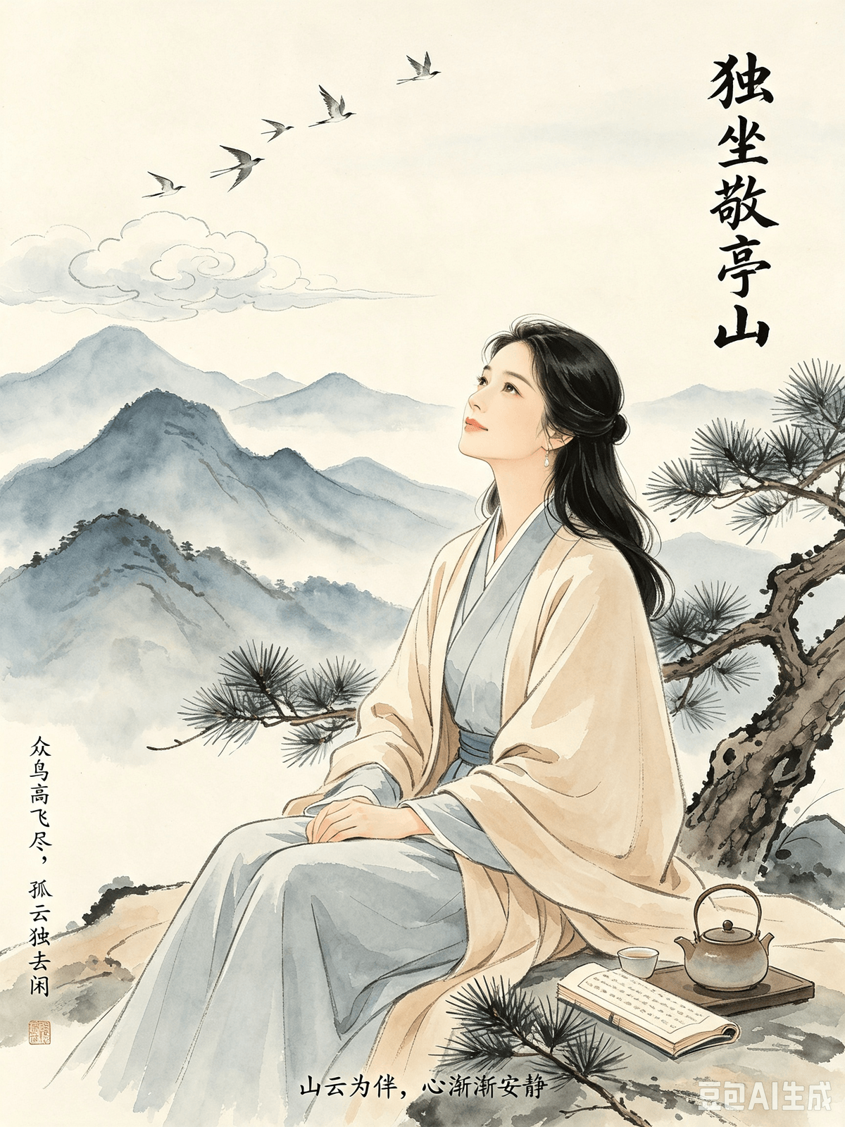Tang Dynasty Poetic Healing: Erasing Modern Mental Friction and Cultivating a Life of Ease Chapter 6: Li Bai’s Sitting Alone by Jingting Mountain — Embracing Solitude, Blending with Nature, and Alleviating Inner Restlessness I. The Original Poem Sitting Alone by Jingting Mountain (独坐敬亭山) Flocks of birds fly high and vanish, A single cloud drifts slowly away. We look at each other, never growing tired, Only me and Jingting Mountain. II. Poetic Insight Written in his later years, this poem reflects Li Bai’s state of mind after half a lifetime of political ups and downs, experiencing the fickleness of human nature, and navigating the highs and lows of success and failure. Having seen through the hypocrisy of the bustling world and grown utterly exhausted by secular comparison and competition, he actively chose to distance himself from the crowds to cultivate his mind in the quiet of Jingting Mountain. As dusk falls on the mountain, the birds return to the forest, and a solitary cloud drifts leisurely away. All things in the world retreat to their own spaces, and the surroundings settle into absolute silence. Between heaven and earth, only the poet and the green mountain remain, gazing at each other in silent, steadfast companionship. Unlike his earlier poem Drinking Alone under the Moon, which depicts an active search for pleasure in solitude, this poem represents a high-level mastery of mindful solitude: dissolving inner restlessness and returning to one's true self. For much of his life, Li Bai had hustled in the secular world—chasing fame, building networks, comparing his status to others, and desperately seeking validation. The current of the worldly rat race had left his spirit agitated, frantic, and anxious. After weathering countless storms, he finally had an epiphany: external noise only amplifies desire, and superficial socializing only breeds mental clutter. The deeper you immerse yourself in the crowd, the more restless and hollow your heart becomes. Thus, he actively chose silent solitude. No talking, no socializing, no comparing, no catering to expectations. By simply holding a mutual gaze with the mountain, he didn't need to mask his emotions or meet any worldly standards. Stripping away all external labels, he faced his most authentic self. The core message of this poem is profound: True peace of mind is never just about a quiet environment; it is a state where the heart no longer blindly follows, compares, or agitates. III. Real-World Application Today, society is trapped in a state of "restless involution"—a relentless, anxiety-driven rat race. We doom-scroll short videos, comparing our lives to others; we benchmark our salaries and family backgrounds against social media feeds; we blindly follow toxic hustle culture and work overtime; and we let consumerism dictate our social lives. Passively swept up in this secular rhythm, our minds become frantic. We cannot focus, we operate in a state of baseline anxiety, and we become easily irritated. We are constantly busy, yet our hearts feel empty and insecure. Unable to ground ourselves in the present, our moods are easily hijacked by external pacing and other people's highlight reels, trapping us in a passive cycle of mental friction. Sitting Alone by Jingting Mountain is the perfect antidote for the restless mind seeking self-healing. As a mindset consultant, I recommend three core practices drawn from this poem: 1. Actively Disconnect from Useless Information to Reduce External Interference: Cut back on high-frequency scrolling and spectator-ing other people's lives. Stop benchmarking your salary, relationship status, or lifestyle against your peers. Everyone has their own timeline. You do not need to blindly follow the crowd. By cutting off the source of comparison, you starve the anxiety that fuels your inner restlessness. 2. Embrace Silent Solitude and Reject "Forced" Noise: Do not be afraid of the quiet. Carve out 30 minutes of "Social-Free Silent Time" every day. Put away your phone and step away from the digital noise. You can sit quietly, zone out, or simply look out the window. You don't need to actively "kill time" or be productive. Give yourself permission to simply exist in the quiet, allowing your agitated nervous system to reset and calm down. 3. Build Your Inner Core and Stop Being Swept Away: The root cause of restlessness is an unstable inner core—caring too much about external voices and the judgment of others. Just like Jingting Mountain—heavy, grounded, and completely unmoved by the coming and going of the birds or the drifting of the clouds—we must cultivate a "mountain-like" mindset. You do not need to feel anxious about someone else's success, nor do you need to match their pace. Protect your own rhythm and stabilize your internal order. Spend less time chasing the crowd and more time anchoring your own heart. When you shed the frenzy of modern life and guard your inner stability, your mind will naturally become peaceful, grounded, and wonderfully at ease. Guérison poétique sous la dynastie Tang : Effacer les tensions mentales modernes et cultiver la sérénité Chapitre 6 : « Seul près du mont Jingting » de Li Bai — Embrasser la solitude, se fondre dans la nature et apaiser l’agitation intérieure I. Le poème original Seul près du mont Jingting (独坐敬亭山) Des volées d’oiseaux s’envolent et disparaissent, Un nuage solitaire dérive lentement. Nous nous regardons, sans jamais nous lasser, Seuls moi et le mont Jingting. II. Perspective poétique Écrit à la fin de sa vie, ce poème reflète l’état d’esprit de Li Bai après une demi-vie marquée par les aléas de la vie politique, l’inconstance de la nature humaine et les hauts et les bas du succès et de l’échec. Ayant perçu l’hypocrisie du monde agité et profondément épuisé par les comparaisons et la compétition mondaines, il choisit délibérément de s’éloigner de la foule pour cultiver son esprit dans le calme du mont Jingting. Alors que le crépuscule tombe sur la montagne, les oiseaux regagnent la forêt et un nuage solitaire s'éloigne lentement. Toute chose se retire dans son espace et un silence absolu s'installe. Entre ciel et terre, seuls le poète et la montagne verdoyante demeurent, se contemplant dans une communion silencieuse et inébranlable. Contrairement à son poème précédent, « Boire seul sous la lune », qui décrit une recherche active du plaisir dans la solitude, ce poème témoigne d'une maîtrise profonde de la solitude consciente : dissoudre l'agitation intérieure et retrouver son être véritable. Pendant une grande partie de sa vie, Li Bai s'est affairé dans le monde profane, courant après la gloire, tissant des réseaux, comparant son statut à celui des autres et cherchant désespérément la reconnaissance. Le tourbillon de cette course effrénée avait rendu son esprit agité, frénétique et anxieux. Après avoir traversé d'innombrables épreuves, il eut enfin une révélation : le bruit extérieur ne fait qu'amplifier le désir et les mondanités superficielles ne font qu'encombrer l'esprit. Plus on s'immerge dans la foule, plus le cœur devient agité et vide. Ainsi, il choisit délibérément la solitude silencieuse. Pas de paroles, pas de mondanités, pas de comparaisons, pas de compromis avec les attentes du monde. En soutenant simplement son regard par-dessus la montagne, il n'eut plus besoin de masquer ses émotions ni de se conformer aux normes sociales. Dépouillé de toute étiquette extérieure, il se retrouva face à son être le plus authentique. Le message central de ce poème est profond : la véritable paix intérieure ne se résume pas à un environnement calme ; c'est un état où le cœur cesse de suivre aveuglément, de comparer et de s'agiter. III. Application concrète Aujourd'hui, la société est prisonnière d'une « involution incessante » : une course effrénée et anxiogène. Nous faisons défiler sans cesse des vidéos courtes et anxiogènes, comparant nos vies à celles des autres ; nous comparons nos salaires et nos origines familiales aux publications des réseaux sociaux ; nous suivons aveuglément une culture de la performance toxique et faisons des heures supplémentaires ; et nous laissons le consumérisme dicter notre vie sociale. Passivement emportés par ce rythme séculier, nos esprits s'agitent. Nous ne parvenons plus à nous concentrer, nous vivons dans un état d'anxiété permanente et nous nous irritons facilement. Nous sommes constamment occupés, et pourtant, notre cœur se sent vide et vulnérable. Incapables de nous ancrer dans le présent, nos humeurs sont facilement perturbées par le rythme effréné des événements extérieurs et les moments forts que les autres partagent, nous piégeant dans un cycle passif de tensions mentales. Le poème « Seul au bord du précipice » (Jingting Mountain) est l'antidote parfait à l'esprit agité en quête de sérénité. En tant que consultante en développement personnel, je recommande trois pratiques essentielles tirées de ce poème : 1. Se déconnecter activement des informations inutiles pour réduire les interférences extérieures : Réduisez le temps passé à faire défiler les réseaux sociaux et à observer passivement la vie des autres. Cessez de comparer votre salaire, votre situation amoureuse ou votre style de vie à ceux de vos pairs. Chacun a son propre rythme. Inutile de suivre aveuglément la foule. En coupant les sources de comparaison, vous étouffez l'anxiété qui alimente votre agitation intérieure. 2. Apprécier la solitude et rejeter le bruit : N'ayez pas peur du silence. Accordez-vous 30 minutes de « temps de silence sans interaction sociale » chaque jour. Rangez votre téléphone et éloignez-vous du bruit numérique. Vous pouvez vous asseoir tranquillement, vous déconnecter du monde extérieur ou simplement regarder par la fenêtre. Inutile de chercher à « tuer le temps » ou à être productif. Autorisez-vous simplement à exister dans le calme, permettant à votre système nerveux agité de se ressourcer et de s'apaiser. 3. Renforcez votre équilibre intérieur et cessez de vous laisser emporter : L'agitation provient souvent d'un équilibre intérieur instable, d'une trop grande attention portée aux opinions extérieures et au jugement d'autrui. À l'image du Mont Jingting, massif, ancré et imperturbable face au va-et-vient des oiseaux ou au passage des nuages, nous devons cultiver un état d'esprit semblable à celui d'une montagne. Inutile de s'inquiéter du succès d'autrui, ni de suivre son rythme. Préservez votre propre rythme et stabilisez votre paix intérieure. Consacrez moins de temps à suivre la foule et plus de temps à vous recentrer. En vous libérant de la frénésie de la vie moderne et en préservant votre stabilité intérieure, votre esprit trouvera naturellement la paix, l'ancrage et une sérénité profonde. Tang Dynasty Poetic Healing: Erasing Modern Mental Friction and Cultivating a Life of Ease Chapter 6: Li Bai’s Sitting Alone by Jingting Mountain — Embracing Solitude, Blending with Nature, and Alleviating Inner Restlessness I. The Original Poem Sitting Alone by Jingting Mountain (独坐敬亭山) Flocks of birds fly high and vanish, A single cloud drifts slowly away. We look at each other, never growing tired, Only me and Jingting Mountain. II. Poetic Insight Written in his later years, this poem reflects Li Bai’s state of mind after half a lifetime of political ups and downs, experiencing the fickleness of human nature, and navigating the highs and lows of success and failure. Having seen through the hypocrisy of the bustling world and grown utterly exhausted by secular comparison and competition, he actively chose to distance himself from the crowds to cultivate his mind in the quiet of Jingting Mountain. As dusk falls on the mountain, the birds return to the forest, and a solitary cloud drifts leisurely away. All things in the world retreat to their own spaces, and the surroundings settle into absolute silence. Between heaven and earth, only the poet and the green mountain remain, gazing at each other in silent, steadfast companionship. Unlike his earlier poem Drinking Alone under the Moon, which depicts an active search for pleasure in solitude, this poem represents a high-level mastery of mindful solitude: dissolving inner restlessness and returning to one's true self. For much of his life, Li Bai had hustled in the secular world—chasing fame, building networks, comparing his status to others, and desperately seeking validation. The current of the worldly rat race had left his spirit agitated, frantic, and anxious. After weathering countless storms, he finally had an epiphany: external noise only amplifies desire, and superficial socializing only breeds mental clutter. The deeper you immerse yourself in the crowd, the more restless and hollow your heart becomes. Thus, he actively chose silent solitude. No talking, no socializing, no comparing, no catering to expectations. By simply holding a mutual gaze with the mountain, he didn't need to mask his emotions or meet any worldly standards. Stripping away all external labels, he faced his most authentic self. The core message of this poem is profound: True peace of mind is never just about a quiet environment; it is a state where the heart no longer blindly follows, compares, or agitates. III. Real-World Application Today, society is trapped in a state of "restless involution"—a relentless, anxiety-driven rat race. We doom-scroll short videos, comparing our lives to others; we benchmark our salaries and family backgrounds against social media feeds; we blindly follow toxic hustle culture and work overtime; and we let consumerism dictate our social lives. Passively swept up in this secular rhythm, our minds become frantic. We cannot focus, we operate in a state of baseline anxiety, and we become easily irritated. We are constantly busy, yet our hearts feel empty and insecure. Unable to ground ourselves in the present, our moods are easily hijacked by external pacing and other people's highlight reels, trapping us in a passive cycle of mental friction. Sitting Alone by Jingting Mountain is the perfect antidote for the restless mind seeking self-healing. As a mindset consultant, I recommend three core practices drawn from this poem: 1. Actively Disconnect from Useless Information to Reduce External Interference: Cut back on high-frequency scrolling and spectator-ing other people's lives. Stop benchmarking your salary, relationship status, or lifestyle against your peers. Everyone has their own timeline. You do not need to blindly follow the crowd. By cutting off the source of comparison, you starve the anxiety that fuels your inner restlessness. 2. Embrace Silent Solitude and Reject "Forced" Noise: Do not be afraid of the quiet. Carve out 30 minutes of "Social-Free Silent Time" every day. Put away your phone and step away from the digital noise. You can sit quietly, zone out, or simply look out the window. You don't need to actively "kill time" or be productive. Give yourself permission to simply exist in the quiet, allowing your agitated nervous system to reset and calm down. 3. Build Your Inner Core and Stop Being Swept Away: The root cause of restlessness is an unstable inner core—caring too much about external voices and the judgment of others. Just like Jingting Mountain—heavy, grounded, and completely unmoved by the coming and going of the birds or the drifting of the clouds—we must cultivate a "mountain-like" mindset. You do not need to feel anxious about someone else's success, nor do you need to match their pace. Protect your own rhythm and stabilize your internal order. Spend less time chasing the crowd and more time anchoring your own heart. When you shed the frenzy of modern life and guard your inner stability, your mind will naturally become peaceful, grounded, and wonderfully at ease. Guérison poétique sous la dynastie Tang : Effacer les tensions mentales modernes et cultiver la sérénité Chapitre 6 : « Seul près du mont Jingting » de Li Bai — Embrasser la solitude, se fondre dans la nature et apaiser l’agitation intérieure I. Le poème original Seul près du mont Jingting (独坐敬亭山) Des volées d’oiseaux s’envolent et disparaissent, Un nuage solitaire dérive lentement. Nous nous regardons, sans jamais nous lasser, Seuls moi et le mont Jingting. II. Perspective poétique Écrit à la fin de sa vie, ce poème reflète l’état d’esprit de Li Bai après une demi-vie marquée par les aléas de la vie politique, l’inconstance de la nature humaine et les hauts et les bas du succès et de l’échec. Ayant perçu l’hypocrisie du monde agité et profondément épuisé par les comparaisons et la compétition mondaines, il choisit délibérément de s’éloigner de la foule pour cultiver son esprit dans le calme du mont Jingting. Alors que le crépuscule tombe sur la montagne, les oiseaux regagnent la forêt et un nuage solitaire s'éloigne lentement. Toute chose se retire dans son espace et un silence absolu s'installe. Entre ciel et terre, seuls le poète et la montagne verdoyante demeurent, se contemplant dans une communion silencieuse et inébranlable. Contrairement à son poème précédent, « Boire seul sous la lune », qui décrit une recherche active du plaisir dans la solitude, ce poème témoigne d'une maîtrise profonde de la solitude consciente : dissoudre l'agitation intérieure et retrouver son être véritable. Pendant une grande partie de sa vie, Li Bai s'est affairé dans le monde profane, courant après la gloire, tissant des réseaux, comparant son statut à celui des autres et cherchant désespérément la reconnaissance. Le tourbillon de cette course effrénée avait rendu son esprit agité, frénétique et anxieux. Après avoir traversé d'innombrables épreuves, il eut enfin une révélation : le bruit extérieur ne fait qu'amplifier le désir et les mondanités superficielles ne font qu'encombrer l'esprit. Plus on s'immerge dans la foule, plus le cœur devient agité et vide. Ainsi, il choisit délibérément la solitude silencieuse. Pas de paroles, pas de mondanités, pas de comparaisons, pas de compromis avec les attentes du monde. En soutenant simplement son regard par-dessus la montagne, il n'eut plus besoin de masquer ses émotions ni de se conformer aux normes sociales. Dépouillé de toute étiquette extérieure, il se retrouva face à son être le plus authentique. Le message central de ce poème est profond : la véritable paix intérieure ne se résume pas à un environnement calme ; c'est un état où le cœur cesse de suivre aveuglément, de comparer et de s'agiter. III. Application concrète Aujourd'hui, la société est prisonnière d'une « involution incessante » : une course effrénée et anxiogène. Nous faisons défiler sans cesse des vidéos courtes et anxiogènes, comparant nos vies à celles des autres ; nous comparons nos salaires et nos origines familiales aux publications des réseaux sociaux ; nous suivons aveuglément une culture de la performance toxique et faisons des heures supplémentaires ; et nous laissons le consumérisme dicter notre vie sociale. Passivement emportés par ce rythme séculier, nos esprits s'agitent. Nous ne parvenons plus à nous concentrer, nous vivons dans un état d'anxiété permanente et nous nous irritons facilement. Nous sommes constamment occupés, et pourtant, notre cœur se sent vide et vulnérable. Incapables de nous ancrer dans le présent, nos humeurs sont facilement perturbées par le rythme effréné des événements extérieurs et les moments forts que les autres partagent, nous piégeant dans un cycle passif de tensions mentales. Le poème « Seul au bord du précipice » (Jingting Mountain) est l'antidote parfait à l'esprit agité en quête de sérénité. En tant que consultante en développement personnel, je recommande trois pratiques essentielles tirées de ce poème : 1. Se déconnecter activement des informations inutiles pour réduire les interférences extérieures : Réduisez le temps passé à faire défiler les réseaux sociaux et à observer passivement la vie des autres. Cessez de comparer votre salaire, votre situation amoureuse ou votre style de vie à ceux de vos pairs. Chacun a son propre rythme. Inutile de suivre aveuglément la foule. En coupant les sources de comparaison, vous étouffez l'anxiété qui alimente votre agitation intérieure. 2. Apprécier la solitude et rejeter le bruit : N'ayez pas peur du silence. Accordez-vous 30 minutes de « temps de silence sans interaction sociale » chaque jour. Rangez votre téléphone et éloignez-vous du bruit numérique. Vous pouvez vous asseoir tranquillement, vous déconnecter du monde extérieur ou simplement regarder par la fenêtre. Inutile de chercher à « tuer le temps » ou à être productif. Autorisez-vous simplement à exister dans le calme, permettant à votre système nerveux agité de se ressourcer et de s'apaiser. 3. Renforcez votre équilibre intérieur et cessez de vous laisser emporter : L'agitation provient souvent d'un équilibre intérieur instable, d'une trop grande attention portée aux opinions extérieures et au jugement d'autrui. À l'image du Mont Jingting, massif, ancré et imperturbable face au va-et-vient des oiseaux ou au passage des nuages, nous devons cultiver un état d'esprit semblable à celui d'une montagne. Inutile de s'inquiéter du succès d'autrui, ni de suivre son rythme. Préservez votre propre rythme et stabilisez votre paix intérieure. Consacrez moins de temps à suivre la foule et plus de temps à vous recentrer. En vous libérant de la frénésie de la vie moderne et en préservant votre stabilité intérieure, votre esprit trouvera naturellement la paix, l'ancrage et une sérénité profonde.