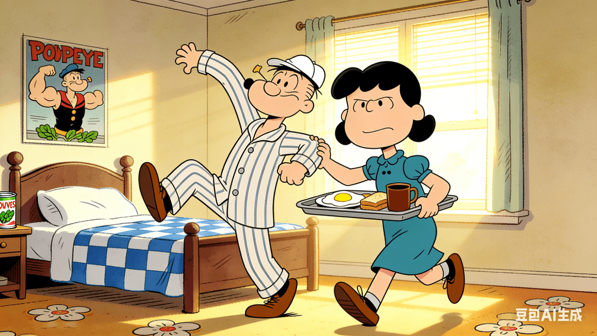 The morning sun sneaked into Popeye's bedroom through a gap in the curtains. Popeye let out a mighty yawn and stretched his massive arms, sitting up on the edge of the bed. But as soon as he tried to stand, his body trembled. He staggered, his legs feeling as soft as if he were stepping on cotton. Just as he was about to tumble, Olive Oyl rushed in, balancing a tray of delicious breakfast. She quickly reached out to steady him. "Oh, Popeye, are you still feeling weak today?" Olive frowned with concern, setting the breakfast on the small bedside table. "You have to eat. Professor Owl said he’s coming over to explain how the immune system works. You can't miss it!" The morning sun sneaked into Popeye's bedroom through a gap in the curtains. Popeye let out a mighty yawn and stretched his massive arms, sitting up on the edge of the bed. But as soon as he tried to stand, his body trembled. He staggered, his legs feeling as soft as if he were stepping on cotton. Just as he was about to tumble, Olive Oyl rushed in, balancing a tray of delicious breakfast. She quickly reached out to steady him. "Oh, Popeye, are you still feeling weak today?" Olive frowned with concern, setting the breakfast on the small bedside table. "You have to eat. Professor Owl said he’s coming over to explain how the immune system works. You can't miss it!"