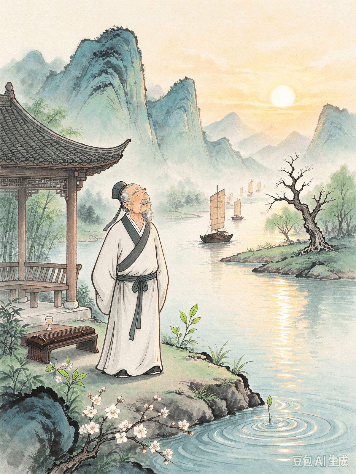 Classical Poetry Healing Article 11: Liu Yuxi's "Reply to Bai Juyi's Gift of a Poem at Our First Meeting in Yangzhou" — Embracing Adversity, Regaining Hope, and Facing Life Transitions with Optimism I. Original Poem In the desolate lands of Mount Ba and the Chu waters, For twenty-three years, I was cast aside and abandoned. Nostalgic, I vainly recite the "Rhapsody on Hearing the Flute," Returning home, I feel like the man with the rotted axe handle. Past the sunken ship, a thousand sails glide by; Ahead of the diseased tree, ten thousand woods spring to life. Today, listening to you sing a song, I will momentarily borrow this cup of wine to lift my spirits. II. Poem Interpretation Banished to remote areas for twenty-three years, Liu Yuxi returned home after a long absence to find everything changed. He was filled with the sorrow of a rough life and wasted years. Yet, the poet did not drown in frustration and depression. The famous line, "Past the sunken ship, a thousand sails glide by; Ahead of the diseased tree, ten thousand woods spring to life," reveals an eternal path to optimistic self-healing: next to a sunken ship, a thousand other sails still race forward; in front of a withered tree, the surrounding vegetation still welcomes the spring. An individual's frustration, decline, or low point is merely a temporary, personal circumstance. The world always moves forward, and rebirth and hope never cease. This poem specifically cures the despair and internal friction experienced during long-term low points and major life transitions. When facing prolonged misfortune, career setbacks, or a series of blows in life, it is easy to conclude that your entire life is a failure, see no turning point, envy the success of others, and fall into negativity and pessimism. Liu Yuxi clearly separates personal adversity from the broader current of time: your low point is just your own "sunken ship" or "diseased tree"; the world always holds new opportunities and a bright spring ahead. There is no need to trap yourself in your own frustration and negate your entire future. Past hardships are already in the past. Rather than wallowing in them long-term, you can gather your thoughts, revitalize your spirit, and welcome the new life ahead. III. Real-world Application Internal friction caused by long-term low points is very common: experiencing years of career stagnation, failing after multiple attempts, feeling despair, and giving up the will to try; suffering a major life setback, being unable to step out of the shadows for a long time, and becoming increasingly negative and envious when seeing others succeed; or facing a major life transition like a career change, a breakup, or unemployment, fearing the future, believing things will only get harder, and losing the motivation to move forward. You can learn from Liu Yuxi’s open-minded and optimistic mindset to step out of your low point and regain hope: • Separate your personal struggles from the general trend and abandon permanent pessimism. Your current frustration is just a low valley in life. Like the sunken ship or the withered tree, it will not stay with you forever. Do not judge a short-term setback as your lifelong destiny, and reduce despairing self-suggestions. • Let go of jealousy and accept the success of others. Other people’s "thousand sails" and "ten thousand woods" do not represent your failure. Everyone has a different pace in life. You do not need to intensify your internal friction by comparing yourself to the smooth sailing of others; just focus on your own path ahead. • Let go of prolonged past hardships and stop tangling with history. Twenty-three years of banishment were already in the past for the poet. There is no need to repeatedly recall suffering or torture yourself. Past tribulations are the past; you do not need to drag them into your present life. • Actively lift your spirits and welcome life's transitions. After a low point, new opportunities naturally arise. When encountering changes in life, you do not need to be blindly fearful. Draw on the warmth and encouragement around you to adjust your mindset, let go of depression, pull yourself together, and move forward steadily, trusting that spring will surely follow the lowest point. Past the sunken ship, a thousand sails race forward; ahead of the diseased tree, vegetation welcomes the spring. Embrace your current adversity, let go of prolonged depression, face all of life's transitions with hope, and run optimistically toward the new life ahead. La poésie classique comme source de guérison Article 11 : « Réponse au poème offert par Bai Juyi lors de notre première rencontre à Yangzhou » de Liu Yuxi — Accueillir l'adversité, retrouver l'espoir et affronter les transitions de la vie avec optimisme I. Le poème original Dans les terres désolées du mont Ba et les eaux du pays de Chu, durant vingt-trois ans, je fus écarté et délaissé. Nostalgique, je récite en vain la « Rhapsodie sur l'audition de la flûte » ; de retour au pays, je me sens comme l'homme au manche de hache pourri. Au-delà du navire englouti, mille voiles glissent ; devant l'arbre malade, dix mille arbres s'éveillent à la vie. Aujourd'hui, en vous écoutant chanter, j'emprunte un instant cette coupe de vin pour remonter le moral. II. Interprétation du poème Exilé dans des contrées reculées pendant vingt-trois ans, Liu Yuxi revint chez lui après une longue absence pour constater que tout avait changé. Il était empli de la tristesse née d'une vie rude et d'années perdues. Pourtant, le poète ne se laissa pas submerger par la frustration et la dépression. Le vers célèbre — « Au-delà du navire englouti, mille voiles glissent ; devant l'arbre malade, dix mille arbres s'éveillent à la vie » — révèle une voie éternelle vers une guérison intérieure optimiste : à côté d'un navire englouti, mille autres voiles continuent de fendre les flots ; devant un arbre dépéri, la végétation environnante accueille toujours le printemps. La frustration, le déclin ou la traversée d'une mauvaise passe ne sont que des circonstances personnelles et temporaires. Le monde va toujours de l'avant ; la renaissance et l'espoir ne cessent jamais. Ce poème soigne tout particulièrement le désespoir et les tourments intérieurs ressentis lors de périodes difficiles prolongées ou de transitions majeures dans la vie. Face à l'adversité persistante, aux échecs professionnels ou à une succession de coups durs, il est aisé de conclure que toute sa vie est un échec, de ne voir aucune issue, d'envier la réussite d'autrui et de sombrer dans la négativité et le pessimisme. Liu Yuxi distingue clairement l'adversité personnelle du vaste cours du temps : votre mauvaise passe n'est que votre propre « navire englouti » ou « arbre malade » ; le monde recèle toujours de nouvelles opportunités et un printemps radieux à venir. Il est inutile de s'enfermer dans sa propre frustration et de compromettre tout son avenir. Les épreuves passées appartiennent déjà au passé. Plutôt que de s'y complaire indéfiniment, vous pouvez rassembler vos idées, revitaliser votre esprit et accueillir la nouvelle vie qui s'offre à vous. III. Application concrète Le conflit intérieur engendré par des périodes prolongées de déprime ou d'échec est fréquent : stagner professionnellement pendant des années, échouer après de multiples tentatives, sombrer dans le désespoir et perdre toute volonté d'essayer ; subir un revers majeur, rester longtemps dans l'ombre et nourrir une négativité ou une envie croissantes face à la réussite d'autrui ; ou encore affronter une transition importante — changement de carrière, rupture, chômage — en craignant l'avenir, en pensant que les choses vont empirer et en perdant la motivation d'avancer. Vous pouvez vous inspirer de l'état d'esprit ouvert et optimiste de Liu Yuxi pour surmonter cette mauvaise passe et retrouver l'espoir : • Dissociez vos difficultés personnelles de la tendance générale et renoncez à un pessimisme permanent. Votre frustration actuelle n'est qu'un creux dans le parcours de votre vie. À l'instar du navire englouti ou de l'arbre flétri, cette situation ne durera pas éternellement. Ne voyez pas un revers passager comme votre destin définitif et évitez de vous auto-persuader que tout est perdu. • Débarrassez-vous de la jalousie et acceptez la réussite des autres. Les « mille voiles » et les « dix mille arbres » des autres ne signifient pas votre échec. Chacun avance à son propre rythme. Inutile d'aggraver votre tourment intérieur en vous comparant à ceux dont la vie semble plus fluide ; concentrez-vous simplement sur votre propre chemin. • Laissez derrière vous les épreuves passées et cessez de ressasser l'histoire. Pour le poète, les vingt-trois années d'exil appartenaient déjà au passé. Il est inutile de raviver sans cesse la souffrance ou de vous tourmenter. Les tribulations d'autrefois sont révolues ; nul besoin de les traîner avec vous dans votre vie présente. • Remontez activement le moral et accueillez les transitions de la vie. Après une période difficile, de nouvelles opportunités surgissent naturellement. Face aux changements de la vie, il n'est pas nécessaire de céder à une peur irrationnelle. Puisez dans la chaleur et les encouragements qui vous entourent pour changer d'état d'esprit, vous défaire de la dépression, reprendre pied et avancer avec assurance, convaincu que le printemps succédera inévitablement aux moments les plus sombres. Au-delà du navire naufragé, mille voiles filent vers l'avant ; devant l'arbre malade, la végétation accueille le printemps. Accueillez les épreuves actuelles, libérez-vous d'une dépression persistante, affrontez toutes les transitions de la vie avec espoir et courez avec optimisme vers la nouvelle vie qui vous attend. Classical Poetry Healing Article 11: Liu Yuxi's "Reply to Bai Juyi's Gift of a Poem at Our First Meeting in Yangzhou" — Embracing Adversity, Regaining Hope, and Facing Life Transitions with Optimism I. Original Poem In the desolate lands of Mount Ba and the Chu waters, For twenty-three years, I was cast aside and abandoned. Nostalgic, I vainly recite the "Rhapsody on Hearing the Flute," Returning home, I feel like the man with the rotted axe handle. Past the sunken ship, a thousand sails glide by; Ahead of the diseased tree, ten thousand woods spring to life. Today, listening to you sing a song, I will momentarily borrow this cup of wine to lift my spirits. II. Poem Interpretation Banished to remote areas for twenty-three years, Liu Yuxi returned home after a long absence to find everything changed. He was filled with the sorrow of a rough life and wasted years. Yet, the poet did not drown in frustration and depression. The famous line, "Past the sunken ship, a thousand sails glide by; Ahead of the diseased tree, ten thousand woods spring to life," reveals an eternal path to optimistic self-healing: next to a sunken ship, a thousand other sails still race forward; in front of a withered tree, the surrounding vegetation still welcomes the spring. An individual's frustration, decline, or low point is merely a temporary, personal circumstance. The world always moves forward, and rebirth and hope never cease. This poem specifically cures the despair and internal friction experienced during long-term low points and major life transitions. When facing prolonged misfortune, career setbacks, or a series of blows in life, it is easy to conclude that your entire life is a failure, see no turning point, envy the success of others, and fall into negativity and pessimism. Liu Yuxi clearly separates personal adversity from the broader current of time: your low point is just your own "sunken ship" or "diseased tree"; the world always holds new opportunities and a bright spring ahead. There is no need to trap yourself in your own frustration and negate your entire future. Past hardships are already in the past. Rather than wallowing in them long-term, you can gather your thoughts, revitalize your spirit, and welcome the new life ahead. III. Real-world Application Internal friction caused by long-term low points is very common: experiencing years of career stagnation, failing after multiple attempts, feeling despair, and giving up the will to try; suffering a major life setback, being unable to step out of the shadows for a long time, and becoming increasingly negative and envious when seeing others succeed; or facing a major life transition like a career change, a breakup, or unemployment, fearing the future, believing things will only get harder, and losing the motivation to move forward. You can learn from Liu Yuxi’s open-minded and optimistic mindset to step out of your low point and regain hope: • Separate your personal struggles from the general trend and abandon permanent pessimism. Your current frustration is just a low valley in life. Like the sunken ship or the withered tree, it will not stay with you forever. Do not judge a short-term setback as your lifelong destiny, and reduce despairing self-suggestions. • Let go of jealousy and accept the success of others. Other people’s "thousand sails" and "ten thousand woods" do not represent your failure. Everyone has a different pace in life. You do not need to intensify your internal friction by comparing yourself to the smooth sailing of others; just focus on your own path ahead. • Let go of prolonged past hardships and stop tangling with history. Twenty-three years of banishment were already in the past for the poet. There is no need to repeatedly recall suffering or torture yourself. Past tribulations are the past; you do not need to drag them into your present life. • Actively lift your spirits and welcome life's transitions. After a low point, new opportunities naturally arise. When encountering changes in life, you do not need to be blindly fearful. Draw on the warmth and encouragement around you to adjust your mindset, let go of depression, pull yourself together, and move forward steadily, trusting that spring will surely follow the lowest point. Past the sunken ship, a thousand sails race forward; ahead of the diseased tree, vegetation welcomes the spring. Embrace your current adversity, let go of prolonged depression, face all of life's transitions with hope, and run optimistically toward the new life ahead. La poésie classique comme source de guérison Article 11 : « Réponse au poème offert par Bai Juyi lors de notre première rencontre à Yangzhou » de Liu Yuxi — Accueillir l'adversité, retrouver l'espoir et affronter les transitions de la vie avec optimisme I. Le poème original Dans les terres désolées du mont Ba et les eaux du pays de Chu, durant vingt-trois ans, je fus écarté et délaissé. Nostalgique, je récite en vain la « Rhapsodie sur l'audition de la flûte » ; de retour au pays, je me sens comme l'homme au manche de hache pourri. Au-delà du navire englouti, mille voiles glissent ; devant l'arbre malade, dix mille arbres s'éveillent à la vie. Aujourd'hui, en vous écoutant chanter, j'emprunte un instant cette coupe de vin pour remonter le moral. II. Interprétation du poème Exilé dans des contrées reculées pendant vingt-trois ans, Liu Yuxi revint chez lui après une longue absence pour constater que tout avait changé. Il était empli de la tristesse née d'une vie rude et d'années perdues. Pourtant, le poète ne se laissa pas submerger par la frustration et la dépression. Le vers célèbre — « Au-delà du navire englouti, mille voiles glissent ; devant l'arbre malade, dix mille arbres s'éveillent à la vie » — révèle une voie éternelle vers une guérison intérieure optimiste : à côté d'un navire englouti, mille autres voiles continuent de fendre les flots ; devant un arbre dépéri, la végétation environnante accueille toujours le printemps. La frustration, le déclin ou la traversée d'une mauvaise passe ne sont que des circonstances personnelles et temporaires. Le monde va toujours de l'avant ; la renaissance et l'espoir ne cessent jamais. Ce poème soigne tout particulièrement le désespoir et les tourments intérieurs ressentis lors de périodes difficiles prolongées ou de transitions majeures dans la vie. Face à l'adversité persistante, aux échecs professionnels ou à une succession de coups durs, il est aisé de conclure que toute sa vie est un échec, de ne voir aucune issue, d'envier la réussite d'autrui et de sombrer dans la négativité et le pessimisme. Liu Yuxi distingue clairement l'adversité personnelle du vaste cours du temps : votre mauvaise passe n'est que votre propre « navire englouti » ou « arbre malade » ; le monde recèle toujours de nouvelles opportunités et un printemps radieux à venir. Il est inutile de s'enfermer dans sa propre frustration et de compromettre tout son avenir. Les épreuves passées appartiennent déjà au passé. Plutôt que de s'y complaire indéfiniment, vous pouvez rassembler vos idées, revitaliser votre esprit et accueillir la nouvelle vie qui s'offre à vous. III. Application concrète Le conflit intérieur engendré par des périodes prolongées de déprime ou d'échec est fréquent : stagner professionnellement pendant des années, échouer après de multiples tentatives, sombrer dans le désespoir et perdre toute volonté d'essayer ; subir un revers majeur, rester longtemps dans l'ombre et nourrir une négativité ou une envie croissantes face à la réussite d'autrui ; ou encore affronter une transition importante — changement de carrière, rupture, chômage — en craignant l'avenir, en pensant que les choses vont empirer et en perdant la motivation d'avancer. Vous pouvez vous inspirer de l'état d'esprit ouvert et optimiste de Liu Yuxi pour surmonter cette mauvaise passe et retrouver l'espoir : • Dissociez vos difficultés personnelles de la tendance générale et renoncez à un pessimisme permanent. Votre frustration actuelle n'est qu'un creux dans le parcours de votre vie. À l'instar du navire englouti ou de l'arbre flétri, cette situation ne durera pas éternellement. Ne voyez pas un revers passager comme votre destin définitif et évitez de vous auto-persuader que tout est perdu. • Débarrassez-vous de la jalousie et acceptez la réussite des autres. Les « mille voiles » et les « dix mille arbres » des autres ne signifient pas votre échec. Chacun avance à son propre rythme. Inutile d'aggraver votre tourment intérieur en vous comparant à ceux dont la vie semble plus fluide ; concentrez-vous simplement sur votre propre chemin. • Laissez derrière vous les épreuves passées et cessez de ressasser l'histoire. Pour le poète, les vingt-trois années d'exil appartenaient déjà au passé. Il est inutile de raviver sans cesse la souffrance ou de vous tourmenter. Les tribulations d'autrefois sont révolues ; nul besoin de les traîner avec vous dans votre vie présente. • Remontez activement le moral et accueillez les transitions de la vie. Après une période difficile, de nouvelles opportunités surgissent naturellement. Face aux changements de la vie, il n'est pas nécessaire de céder à une peur irrationnelle. Puisez dans la chaleur et les encouragements qui vous entourent pour changer d'état d'esprit, vous défaire de la dépression, reprendre pied et avancer avec assurance, convaincu que le printemps succédera inévitablement aux moments les plus sombres. Au-delà du navire naufragé, mille voiles filent vers l'avant ; devant l'arbre malade, la végétation accueille le printemps. Accueillez les épreuves actuelles, libérez-vous d'une dépression persistante, affrontez toutes les transitions de la vie avec espoir et courez avec optimisme vers la nouvelle vie qui vous attend.