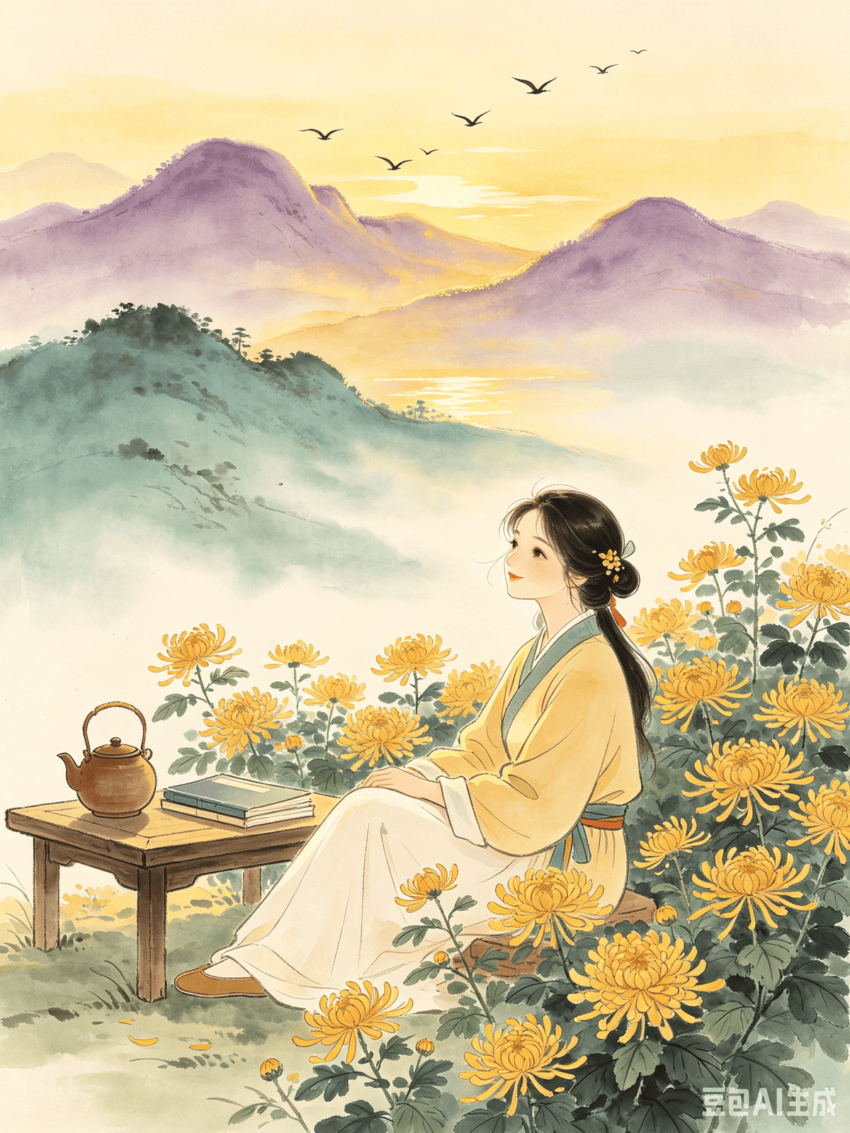 A Healing Guide to Classical Chinese Poetry: Curing Overthinking and Embracing a Relaxed Life Part 2: Wei, Jin, Southern and Northern Dynasties (8 Chapters in Total) Chapter 2: Tao Yuanming's "Drinking Wine, No. 5" (Plucking Chrysanthemums by the Eastern Fence) — Letting Go of Obsession, Returning to One's True Self, and Finding Joy in Simplicity I. The Original Poem My hut is built in the world of men, Yet there is no clamor of carriages and horses. How can this be, you ask? When the mind is distant, the place itself becomes remote. Plucking chrysanthemums by the eastern fence, Leisurely, I gaze at the Southern Mountain. The mountain air is fine day and evening, Flying birds return together. In these things, there is a true meaning, But when I try to explain, I find words have failed me. II. Interpretation Drinking Wine, No. 5 stands as the pinnacle of the Wei-Jin era's serene and relaxed sensibility, offering a specific remedy for modern woes like competitive overthinking, excessive desires, and restless anxiety. It teaches us that there's no need to escape the mundane world; simply settling one's inner self is enough to heal emotional turmoil. Tao Yuanming lived amidst human habitation, surrounded by the clamor of carriages and horses, and the ceaseless pursuit of fame and fortune. Yet, he managed to maintain a profound inner tranquility. His core secret lies in four characters: xīn yuǎn dì zì piān (心远地自偏), meaning, "When the mind is distant, the place itself becomes remote." Many mistakenly believe that to find peace, one must abandon urban life, retreat to nature, or cut off social ties. This is a significant emotional misconception. Tao Yuanming plainly states: the external noise is never the true source of anxiety. Instead, the root of our mental exhaustion stems from having too many inner obsessions, excessive desires, and an over-attachment to external validation. People endlessly chase fame, status, and praise, yearning for more material possessions, higher social standing, and better reputations. Swept along by worldly standards, their eyes fixed on others' lives, their hearts are never truly satisfied, leading to constant restlessness and weariness, day and night. The poet, bending to pluck chrysanthemums, inadvertently catches sight of the Southern Mountain in the twilight. Mists of sunset gather, and flying birds return to their nests. All things follow their natural course, finding ease in their return. In this moment, he lets go of all deliberate pursuits and utilitarian thoughts, achieving a state of serene self-contentment. The true core meaning of this poem is not about retreating to the countryside, but about actively practicing "subtraction": reducing unnecessary social engagements, diminishing utilitarian desires, letting go of the obsession with a perfect life, and ceasing to pry into and compare oneself to others' lives. There's no need to deliberately chase "poetry and distant places." Let go of inner greed, lower your life expectations, and embrace the ordinary everyday. Within the mundane, there is inherent power to heal your emotions. The more you overthink, the more exhausted you become, both physically and mentally. The more you take things lightly, the more calm and at ease you will be. III. Practical Application Today, most restless overthinking stems from a violation of the principle "When the mind is distant, the place itself becomes remote." In our intensely competitive environment, we scroll social media, comparing salaries, fashion, family lives, and career progression, leading to increasing self-doubt with every comparison. We pile countless goals upon ourselves: striving for high salaries and promotions at work, spending quality time with family, and pursuing hobbies and social engagements. Our hearts become filled with desires, and when we can't achieve them all, we become anxious. Navigating noisy social circles, we care too much about gossip and others' opinions, allowing external voices to dictate our path. Unable to live according to our true selves, we remain restless and unsettled, unable to find peace. By applying Tao Yuanming's calming principles, you can dissolve restlessness and find inner peace anytime, anywhere: 1. First, distinguish between external noise and your inner self. You don't need to quit your job and retreat to nature, or deliberately change your environment to heal yourself. Even amidst workplace conflicts or the trivialities of daily life, as long as you don't take others' opinions to heart and don't blindly follow worldly standards of competition, if you guard your inner boundaries, external factors cannot disturb your emotions. 2. Second, actively subtract desires and bid farewell to the obsession with perfection. You don't need to strive for everything to be perfect and complete. Allow your work to be ordinary, your income moderate, and your life simple. Let go of the need to be exceptional or outstanding. For ordinary people, living a stable and peaceful life is, in itself, a form of happiness. 3. Third, cultivate unintentional relaxation, and break the habit of forced happiness. You don't need to deliberately seek happiness or constantly strive for self-improvement. In your free time, simply space out, watch flowers, feel the breeze, or take a quiet nap alone. Like the poet's accidental glimpse of the Southern Mountain, embrace the beauty that comes naturally—without deliberate effort, without forcing it, without tension. 4. Fourth, let go of analytical overthinking; stop excessive re-evaluation. When things happen, there's no need to endlessly dissect right from wrong or guess others' intentions. Many feelings and experiences are only knowable to oneself; there's no need to explain or justify them. Letting go of others is, even more so, letting go of yourself. If the heart is tranquil, a bustling market is also a mountain wilderness. If the heart is obsessed, a mountain wilderness is also a cage. Let go of comparative obsessions, return to the simplicity of your true self, and in the ordinary moments of everyday life, enjoy effortless joy. Guide de guérison par la poésie classique chinoise : Guérir la rumination et embrasser une vie sereine Partie 2 : Dynasties Wei, Jin, du Sud et du Nord (8 chapitres au total) Chapitre 2 : « Boire du vin, n° 5 » de Tao Yuanming (Cueillette de chrysanthèmes près de la clôture orientale) — Se libérer de l’obsession, retrouver son être véritable et trouver la joie dans la simplicité I. Le poème original Ma hutte est bâtie dans le monde des hommes, Pourtant, nul bruit de carrosses ou de chevaux ne s’y fait entendre. Comment est-ce possible, me demanderez-vous ? Lorsque l’esprit s’évade, le lieu lui-même devient lointain. Cueilleur de chrysanthèmes près de la clôture orientale, Je contemple paisiblement la Montagne du Sud. L’air y est pur jour et soir, Les oiseaux reviennent ensemble. Dans ces choses réside un sens profond, Mais lorsque j’essaie de l’expliquer, les mots me manquent. II. L'interprétation du « Vin à boire », n° 5, représente l'apogée de la sérénité et de la quiétude de l'époque Wei-Jin, offrant un remède concret aux maux modernes tels que la compétition excessive, les désirs démesurés et l'anxiété incessante. Elle nous enseigne qu'il n'est pas nécessaire de fuir le monde matériel ; la simple paix intérieure suffit à apaiser les troubles émotionnels. Tao Yuanming vivait au milieu des habitations, entouré par le vacarme des carrosses et des chevaux, et la quête incessante de la gloire et de la fortune. Pourtant, il parvint à préserver une profonde tranquillité intérieure. Son secret réside dans quatre caractères : xīn yuǎn dì zì piān (心远地自偏), signifiant : « Quand l'esprit est ailleurs, le lieu lui-même devient lointain.» Nombreux sont ceux qui croient à tort que pour trouver la paix, il faut abandonner la vie urbaine, se retirer dans la nature ou rompre tout lien social. C'est une grave erreur d'interprétation. Tao Yuanming affirme clairement : le bruit extérieur n'est jamais la véritable source d'anxiété. Au contraire, notre épuisement mental provient d'un excès d'obsessions intérieures, de désirs démesurés et d'un attachement excessif à la validation extérieure. Les gens courent sans cesse après la gloire, le statut et les louanges, aspirant à toujours plus de biens matériels, une position sociale plus élevée et une meilleure réputation. Emportés par les normes du monde, les yeux rivés sur la vie d'autrui, leur cœur n'est jamais vraiment comblé, ce qui engendre une agitation et une lassitude constantes, jour et nuit. Le poète, se penchant pour cueillir des chrysanthèmes, aperçoit par hasard la Montagne du Sud dans le crépuscule. Les brumes du crépuscule s'amoncellent et les oiseaux regagnent leurs nids. Toute chose suit son cours naturel, trouvant la paix dans son retour. À cet instant, il se libère de toute poursuite délibérée et de toute pensée utilitaire, atteignant un état de sérénité et de contentement. Le véritable sens de ce poème ne réside pas dans la retraite à la campagne, mais dans la pratique active de la « soustraction » : réduire les engagements sociaux superflus, atténuer les désirs utilitaires, se libérer de l’obsession d’une vie parfaite et cesser de s’immiscer dans la vie des autres et de s’y comparer. Inutile de courir après la « poésie et les contrées lointaines ». Abandonnez votre avidité intérieure, revoyez vos attentes à la baisse et embrassez le quotidien. Dans la banalité se cache un pouvoir apaisant. Plus vous ruminez, plus vous vous épuisez, physiquement et mentalement. Plus vous prenez les choses avec légèreté, plus vous serez calme et serein. III. Application pratique. Aujourd’hui, la plupart des ruminations incessantes proviennent d’une violation du principe : « Quand l’esprit est ailleurs, le lieu lui-même devient lointain.» Dans notre environnement hypercompétitif, nous passons notre temps sur les réseaux sociaux à comparer salaires, modes, vies de famille et évolutions de carrière, ce qui alimente nos doutes à chaque comparaison. Nous nous imposons d'innombrables objectifs : viser des salaires élevés et des promotions au travail, passer du temps de qualité en famille, nous adonner à des loisirs et à des activités sociales. Nos cœurs se remplissent de désirs, et lorsque nous ne pouvons pas tous les satisfaire, l'anxiété nous gagne. Naviguant dans des cercles sociaux bruyants, nous accordons trop d'importance aux ragots et aux opinions d'autrui, laissant des voix extérieures dicter notre chemin. Incapables de vivre en accord avec notre véritable nature, nous restons agités et instables, incapables de trouver la paix. En appliquant les principes apaisants du Tao Yuanming, vous pouvez dissiper l'agitation et trouver la paix intérieure à tout moment et en tout lieu : 1. Tout d'abord, faites la distinction entre le bruit extérieur et votre monde intérieur. Il n'est pas nécessaire de quitter votre travail et de vous retirer dans la nature, ni de changer délibérément d'environnement pour vous ressourcer. Même face aux conflits au travail ou aux trivialités du quotidien, tant que vous ne prenez pas les opinions des autres à cœur et que vous ne suivez pas aveuglément les normes de la compétition, si vous préservez vos limites intérieures, les facteurs extérieurs ne pourront pas perturber vos émotions. 2. Deuxièmement, réduisez activement vos désirs et dites adieu à l'obsession de la perfection. Inutile de rechercher la perfection et l'achèvement en tout. Acceptez un travail ordinaire, des revenus modérés et une vie simple. Abandonnez le besoin d'être exceptionnel ou remarquable. Pour les gens ordinaires, vivre une vie ordinaire est déjà une chose. 2. Ensuite, réduisez activement vos désirs et dites adieu à l'obsession de la perfection. Inutile de rechercher la perfection et l'achèvement en tout. Acceptez un travail ordinaire, des revenus modestes et une vie simple. Renoncez au besoin d'être exceptionnel ou remarquable. Pour les gens ordinaires, vivre une vie stable et paisible est, en soi, une forme de bonheur. 3. Troisièmement, cultivez la détente spontanée et rompez avec l'habitude de forcer le bonheur. Inutile de rechercher délibérément le bonheur ou de vous efforcer constamment de vous améliorer. Pendant votre temps libre, laissez-vous aller, contemplez les fleurs, sentez la brise ou faites une sieste tranquille en solitaire. À l'image du poète qui a aperçu par hasard la Montagne du Sud, embrassez la beauté qui se présente naturellement, sans effort, sans contrainte, sans tension. 4. Quatrièmement, abandonnez la rumination analytique ; cessez de réévaluer sans cesse. Face aux événements, il est inutile de chercher indéfiniment à distinguer le bien du mal ou de deviner les intentions d'autrui. Nombre de sentiments et d'expériences ne peuvent être connus que de soi-même ; il est inutile de les expliquer ou de les justifier. Lâcher prise sur les autres, c'est aussi lâcher prise sur soi-même. 5. Si le cœur est paisible, un marché animé est aussi une nature sauvage en montagne. Si le cœur est obsédé, une nature sauvage en montagne est aussi une cage. Abandonnez les obsessions comparatives, revenez à la simplicité de votre véritable moi et, dans les moments ordinaires du quotidien, savourez une joie sans effort. A Healing Guide to Classical Chinese Poetry: Curing Overthinking and Embracing a Relaxed Life Part 2: Wei, Jin, Southern and Northern Dynasties (8 Chapters in Total) Chapter 2: Tao Yuanming's "Drinking Wine, No. 5" (Plucking Chrysanthemums by the Eastern Fence) — Letting Go of Obsession, Returning to One's True Self, and Finding Joy in Simplicity I. The Original Poem My hut is built in the world of men, Yet there is no clamor of carriages and horses. How can this be, you ask? When the mind is distant, the place itself becomes remote. Plucking chrysanthemums by the eastern fence, Leisurely, I gaze at the Southern Mountain. The mountain air is fine day and evening, Flying birds return together. In these things, there is a true meaning, But when I try to explain, I find words have failed me. II. Interpretation Drinking Wine, No. 5 stands as the pinnacle of the Wei-Jin era's serene and relaxed sensibility, offering a specific remedy for modern woes like competitive overthinking, excessive desires, and restless anxiety. It teaches us that there's no need to escape the mundane world; simply settling one's inner self is enough to heal emotional turmoil. Tao Yuanming lived amidst human habitation, surrounded by the clamor of carriages and horses, and the ceaseless pursuit of fame and fortune. Yet, he managed to maintain a profound inner tranquility. His core secret lies in four characters: xīn yuǎn dì zì piān (心远地自偏), meaning, "When the mind is distant, the place itself becomes remote." Many mistakenly believe that to find peace, one must abandon urban life, retreat to nature, or cut off social ties. This is a significant emotional misconception. Tao Yuanming plainly states: the external noise is never the true source of anxiety. Instead, the root of our mental exhaustion stems from having too many inner obsessions, excessive desires, and an over-attachment to external validation. People endlessly chase fame, status, and praise, yearning for more material possessions, higher social standing, and better reputations. Swept along by worldly standards, their eyes fixed on others' lives, their hearts are never truly satisfied, leading to constant restlessness and weariness, day and night. The poet, bending to pluck chrysanthemums, inadvertently catches sight of the Southern Mountain in the twilight. Mists of sunset gather, and flying birds return to their nests. All things follow their natural course, finding ease in their return. In this moment, he lets go of all deliberate pursuits and utilitarian thoughts, achieving a state of serene self-contentment. The true core meaning of this poem is not about retreating to the countryside, but about actively practicing "subtraction": reducing unnecessary social engagements, diminishing utilitarian desires, letting go of the obsession with a perfect life, and ceasing to pry into and compare oneself to others' lives. There's no need to deliberately chase "poetry and distant places." Let go of inner greed, lower your life expectations, and embrace the ordinary everyday. Within the mundane, there is inherent power to heal your emotions. The more you overthink, the more exhausted you become, both physically and mentally. The more you take things lightly, the more calm and at ease you will be. III. Practical Application Today, most restless overthinking stems from a violation of the principle "When the mind is distant, the place itself becomes remote." In our intensely competitive environment, we scroll social media, comparing salaries, fashion, family lives, and career progression, leading to increasing self-doubt with every comparison. We pile countless goals upon ourselves: striving for high salaries and promotions at work, spending quality time with family, and pursuing hobbies and social engagements. Our hearts become filled with desires, and when we can't achieve them all, we become anxious. Navigating noisy social circles, we care too much about gossip and others' opinions, allowing external voices to dictate our path. Unable to live according to our true selves, we remain restless and unsettled, unable to find peace. By applying Tao Yuanming's calming principles, you can dissolve restlessness and find inner peace anytime, anywhere: 1. First, distinguish between external noise and your inner self. You don't need to quit your job and retreat to nature, or deliberately change your environment to heal yourself. Even amidst workplace conflicts or the trivialities of daily life, as long as you don't take others' opinions to heart and don't blindly follow worldly standards of competition, if you guard your inner boundaries, external factors cannot disturb your emotions. 2. Second, actively subtract desires and bid farewell to the obsession with perfection. You don't need to strive for everything to be perfect and complete. Allow your work to be ordinary, your income moderate, and your life simple. Let go of the need to be exceptional or outstanding. For ordinary people, living a stable and peaceful life is, in itself, a form of happiness. 3. Third, cultivate unintentional relaxation, and break the habit of forced happiness. You don't need to deliberately seek happiness or constantly strive for self-improvement. In your free time, simply space out, watch flowers, feel the breeze, or take a quiet nap alone. Like the poet's accidental glimpse of the Southern Mountain, embrace the beauty that comes naturally—without deliberate effort, without forcing it, without tension. 4. Fourth, let go of analytical overthinking; stop excessive re-evaluation. When things happen, there's no need to endlessly dissect right from wrong or guess others' intentions. Many feelings and experiences are only knowable to oneself; there's no need to explain or justify them. Letting go of others is, even more so, letting go of yourself. If the heart is tranquil, a bustling market is also a mountain wilderness. If the heart is obsessed, a mountain wilderness is also a cage. Let go of comparative obsessions, return to the simplicity of your true self, and in the ordinary moments of everyday life, enjoy effortless joy. Guide de guérison par la poésie classique chinoise : Guérir la rumination et embrasser une vie sereine Partie 2 : Dynasties Wei, Jin, du Sud et du Nord (8 chapitres au total) Chapitre 2 : « Boire du vin, n° 5 » de Tao Yuanming (Cueillette de chrysanthèmes près de la clôture orientale) — Se libérer de l’obsession, retrouver son être véritable et trouver la joie dans la simplicité I. Le poème original Ma hutte est bâtie dans le monde des hommes, Pourtant, nul bruit de carrosses ou de chevaux ne s’y fait entendre. Comment est-ce possible, me demanderez-vous ? Lorsque l’esprit s’évade, le lieu lui-même devient lointain. Cueilleur de chrysanthèmes près de la clôture orientale, Je contemple paisiblement la Montagne du Sud. L’air y est pur jour et soir, Les oiseaux reviennent ensemble. Dans ces choses réside un sens profond, Mais lorsque j’essaie de l’expliquer, les mots me manquent. II. L'interprétation du « Vin à boire », n° 5, représente l'apogée de la sérénité et de la quiétude de l'époque Wei-Jin, offrant un remède concret aux maux modernes tels que la compétition excessive, les désirs démesurés et l'anxiété incessante. Elle nous enseigne qu'il n'est pas nécessaire de fuir le monde matériel ; la simple paix intérieure suffit à apaiser les troubles émotionnels. Tao Yuanming vivait au milieu des habitations, entouré par le vacarme des carrosses et des chevaux, et la quête incessante de la gloire et de la fortune. Pourtant, il parvint à préserver une profonde tranquillité intérieure. Son secret réside dans quatre caractères : xīn yuǎn dì zì piān (心远地自偏), signifiant : « Quand l'esprit est ailleurs, le lieu lui-même devient lointain.» Nombreux sont ceux qui croient à tort que pour trouver la paix, il faut abandonner la vie urbaine, se retirer dans la nature ou rompre tout lien social. C'est une grave erreur d'interprétation. Tao Yuanming affirme clairement : le bruit extérieur n'est jamais la véritable source d'anxiété. Au contraire, notre épuisement mental provient d'un excès d'obsessions intérieures, de désirs démesurés et d'un attachement excessif à la validation extérieure. Les gens courent sans cesse après la gloire, le statut et les louanges, aspirant à toujours plus de biens matériels, une position sociale plus élevée et une meilleure réputation. Emportés par les normes du monde, les yeux rivés sur la vie d'autrui, leur cœur n'est jamais vraiment comblé, ce qui engendre une agitation et une lassitude constantes, jour et nuit. Le poète, se penchant pour cueillir des chrysanthèmes, aperçoit par hasard la Montagne du Sud dans le crépuscule. Les brumes du crépuscule s'amoncellent et les oiseaux regagnent leurs nids. Toute chose suit son cours naturel, trouvant la paix dans son retour. À cet instant, il se libère de toute poursuite délibérée et de toute pensée utilitaire, atteignant un état de sérénité et de contentement. Le véritable sens de ce poème ne réside pas dans la retraite à la campagne, mais dans la pratique active de la « soustraction » : réduire les engagements sociaux superflus, atténuer les désirs utilitaires, se libérer de l’obsession d’une vie parfaite et cesser de s’immiscer dans la vie des autres et de s’y comparer. Inutile de courir après la « poésie et les contrées lointaines ». Abandonnez votre avidité intérieure, revoyez vos attentes à la baisse et embrassez le quotidien. Dans la banalité se cache un pouvoir apaisant. Plus vous ruminez, plus vous vous épuisez, physiquement et mentalement. Plus vous prenez les choses avec légèreté, plus vous serez calme et serein. III. Application pratique. Aujourd’hui, la plupart des ruminations incessantes proviennent d’une violation du principe : « Quand l’esprit est ailleurs, le lieu lui-même devient lointain.» Dans notre environnement hypercompétitif, nous passons notre temps sur les réseaux sociaux à comparer salaires, modes, vies de famille et évolutions de carrière, ce qui alimente nos doutes à chaque comparaison. Nous nous imposons d'innombrables objectifs : viser des salaires élevés et des promotions au travail, passer du temps de qualité en famille, nous adonner à des loisirs et à des activités sociales. Nos cœurs se remplissent de désirs, et lorsque nous ne pouvons pas tous les satisfaire, l'anxiété nous gagne. Naviguant dans des cercles sociaux bruyants, nous accordons trop d'importance aux ragots et aux opinions d'autrui, laissant des voix extérieures dicter notre chemin. Incapables de vivre en accord avec notre véritable nature, nous restons agités et instables, incapables de trouver la paix. En appliquant les principes apaisants du Tao Yuanming, vous pouvez dissiper l'agitation et trouver la paix intérieure à tout moment et en tout lieu : 1. Tout d'abord, faites la distinction entre le bruit extérieur et votre monde intérieur. Il n'est pas nécessaire de quitter votre travail et de vous retirer dans la nature, ni de changer délibérément d'environnement pour vous ressourcer. Même face aux conflits au travail ou aux trivialités du quotidien, tant que vous ne prenez pas les opinions des autres à cœur et que vous ne suivez pas aveuglément les normes de la compétition, si vous préservez vos limites intérieures, les facteurs extérieurs ne pourront pas perturber vos émotions. 2. Deuxièmement, réduisez activement vos désirs et dites adieu à l'obsession de la perfection. Inutile de rechercher la perfection et l'achèvement en tout. Acceptez un travail ordinaire, des revenus modérés et une vie simple. Abandonnez le besoin d'être exceptionnel ou remarquable. Pour les gens ordinaires, vivre une vie ordinaire est déjà une chose. 2. Ensuite, réduisez activement vos désirs et dites adieu à l'obsession de la perfection. Inutile de rechercher la perfection et l'achèvement en tout. Acceptez un travail ordinaire, des revenus modestes et une vie simple. Renoncez au besoin d'être exceptionnel ou remarquable. Pour les gens ordinaires, vivre une vie stable et paisible est, en soi, une forme de bonheur. 3. Troisièmement, cultivez la détente spontanée et rompez avec l'habitude de forcer le bonheur. Inutile de rechercher délibérément le bonheur ou de vous efforcer constamment de vous améliorer. Pendant votre temps libre, laissez-vous aller, contemplez les fleurs, sentez la brise ou faites une sieste tranquille en solitaire. À l'image du poète qui a aperçu par hasard la Montagne du Sud, embrassez la beauté qui se présente naturellement, sans effort, sans contrainte, sans tension. 4. Quatrièmement, abandonnez la rumination analytique ; cessez de réévaluer sans cesse. Face aux événements, il est inutile de chercher indéfiniment à distinguer le bien du mal ou de deviner les intentions d'autrui. Nombre de sentiments et d'expériences ne peuvent être connus que de soi-même ; il est inutile de les expliquer ou de les justifier. Lâcher prise sur les autres, c'est aussi lâcher prise sur soi-même. 5. Si le cœur est paisible, un marché animé est aussi une nature sauvage en montagne. Si le cœur est obsédé, une nature sauvage en montagne est aussi une cage. Abandonnez les obsessions comparatives, revenez à la simplicité de votre véritable moi et, dans les moments ordinaires du quotidien, savourez une joie sans effort.